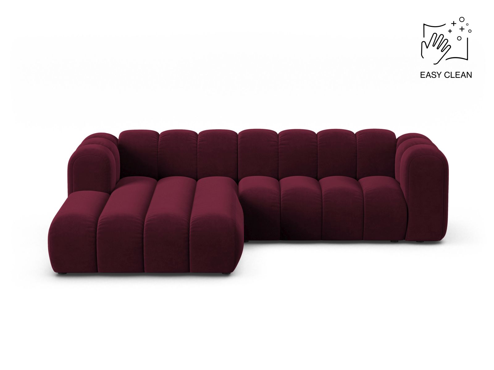 Velvet Modular Left Corner Sofa, "Lupine", 4 Seats, 260x177x70