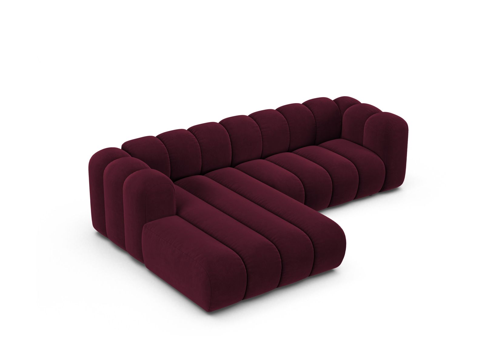 Velvet Modular Left Corner Sofa, "Lupine", 4 Seats, 260x177x70