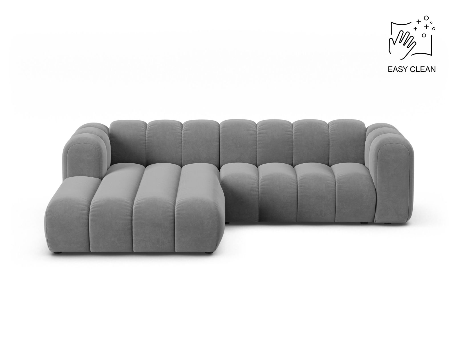 Velvet Modular Left Corner Sofa, "Lupine", 4 Seats, 260x177x70