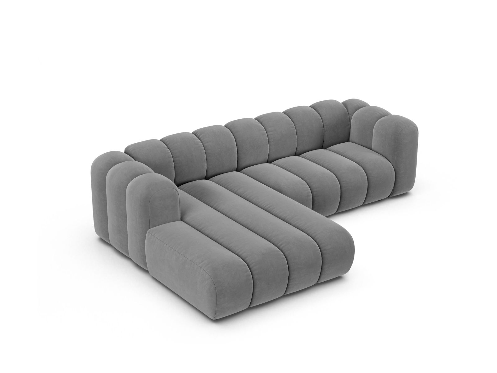 Velvet Modular Left Corner Sofa, "Lupine", 4 Seats, 260x177x70
