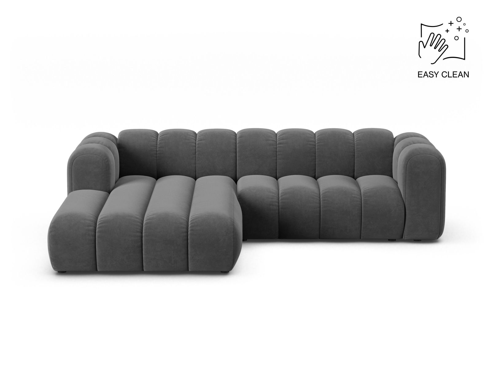 Velvet Modular Left Corner Sofa, "Lupine", 4 Seats, 260x177x70