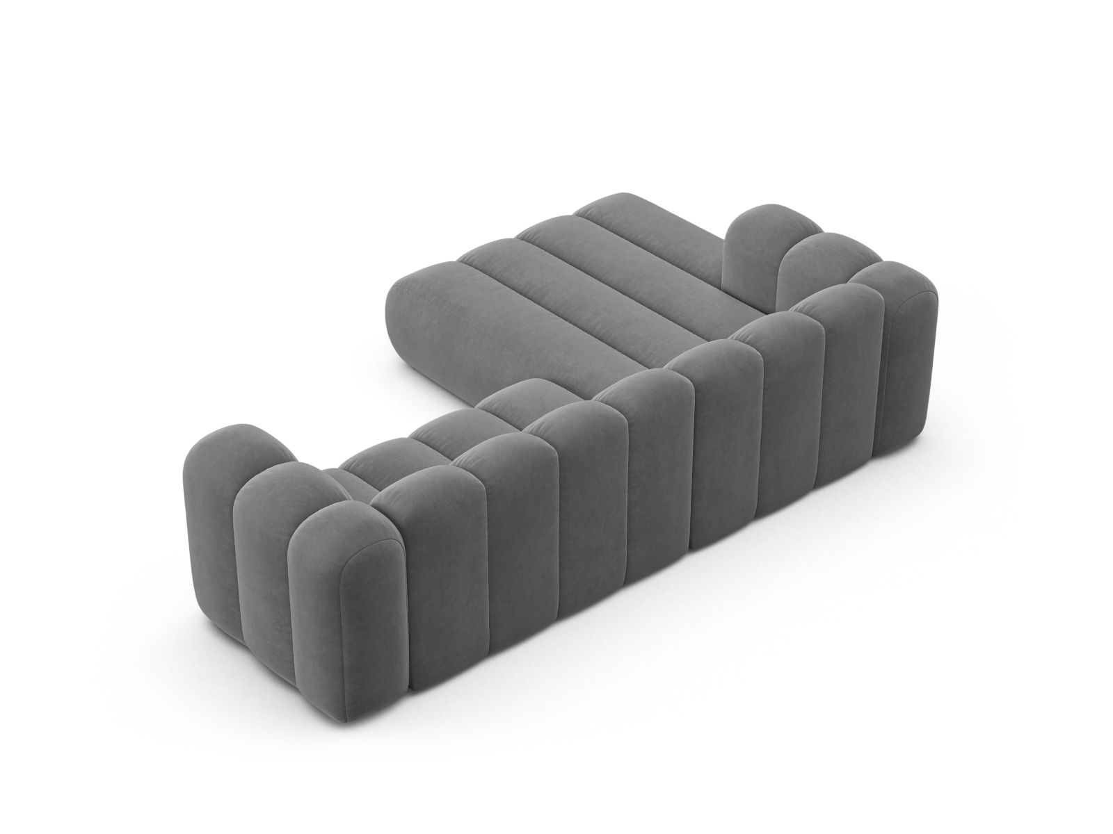 Velvet Modular Left Corner Sofa, "Lupine", 4 Seats, 260x177x70
