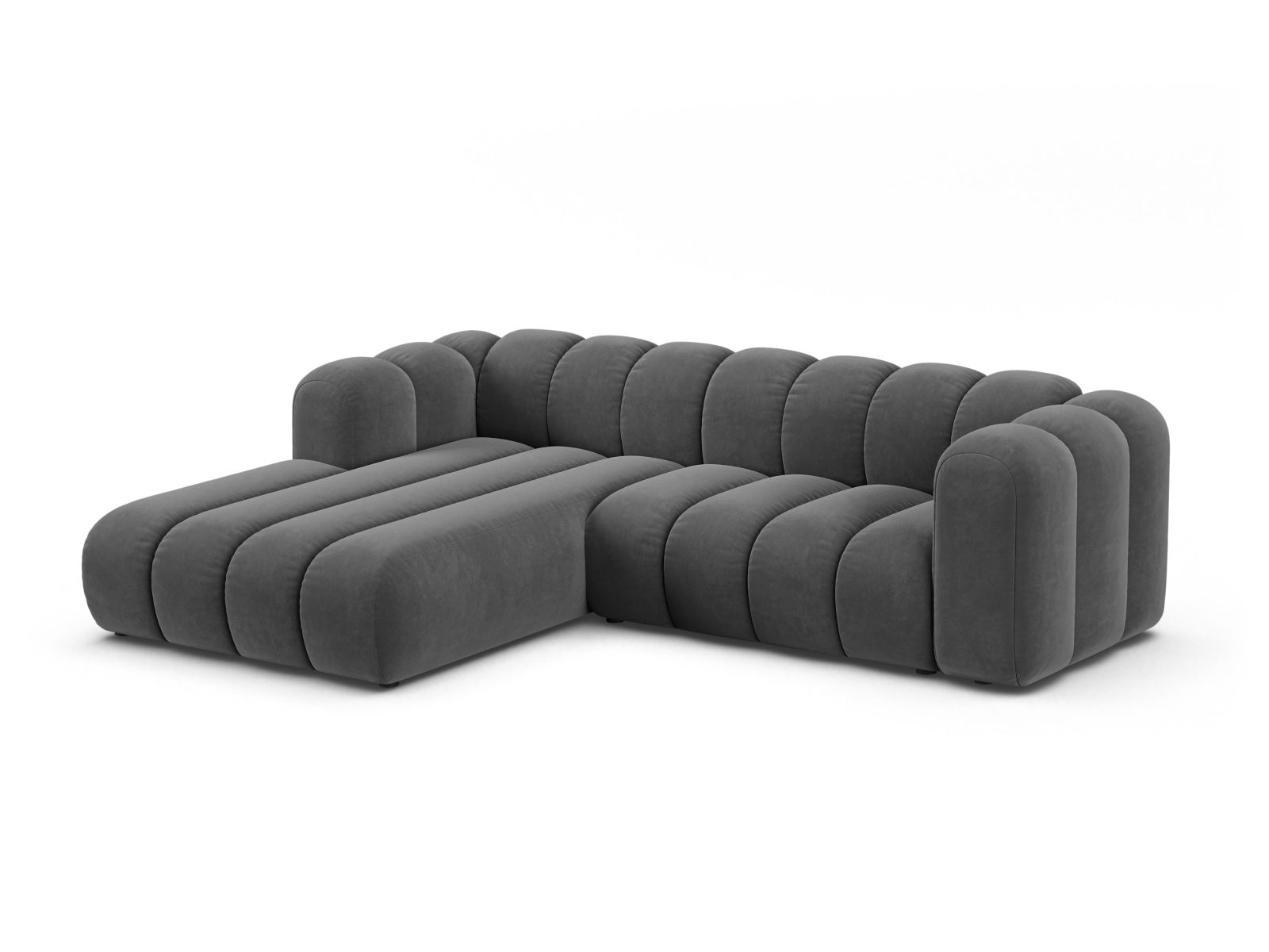 Velvet Modular Left Corner Sofa, "Lupine", 4 Seats, 260x177x70