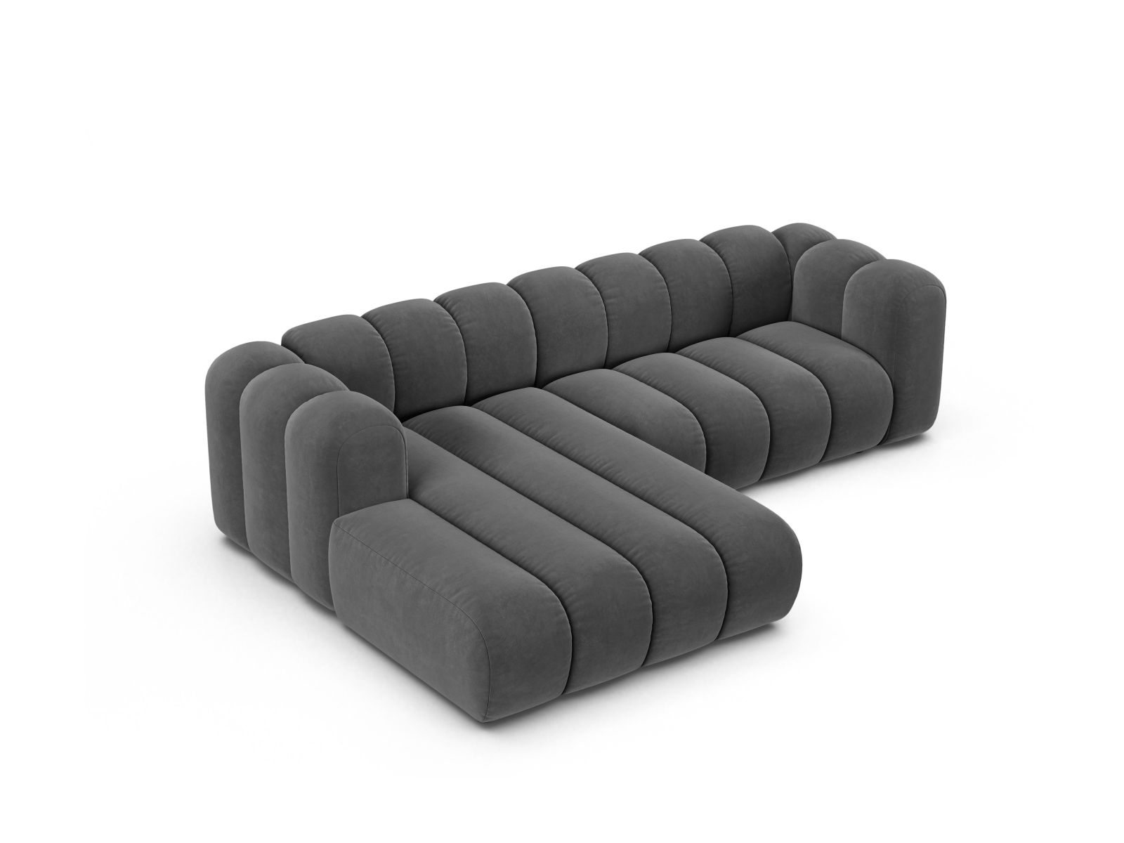 Velvet Modular Left Corner Sofa, "Lupine", 4 Seats, 260x177x70