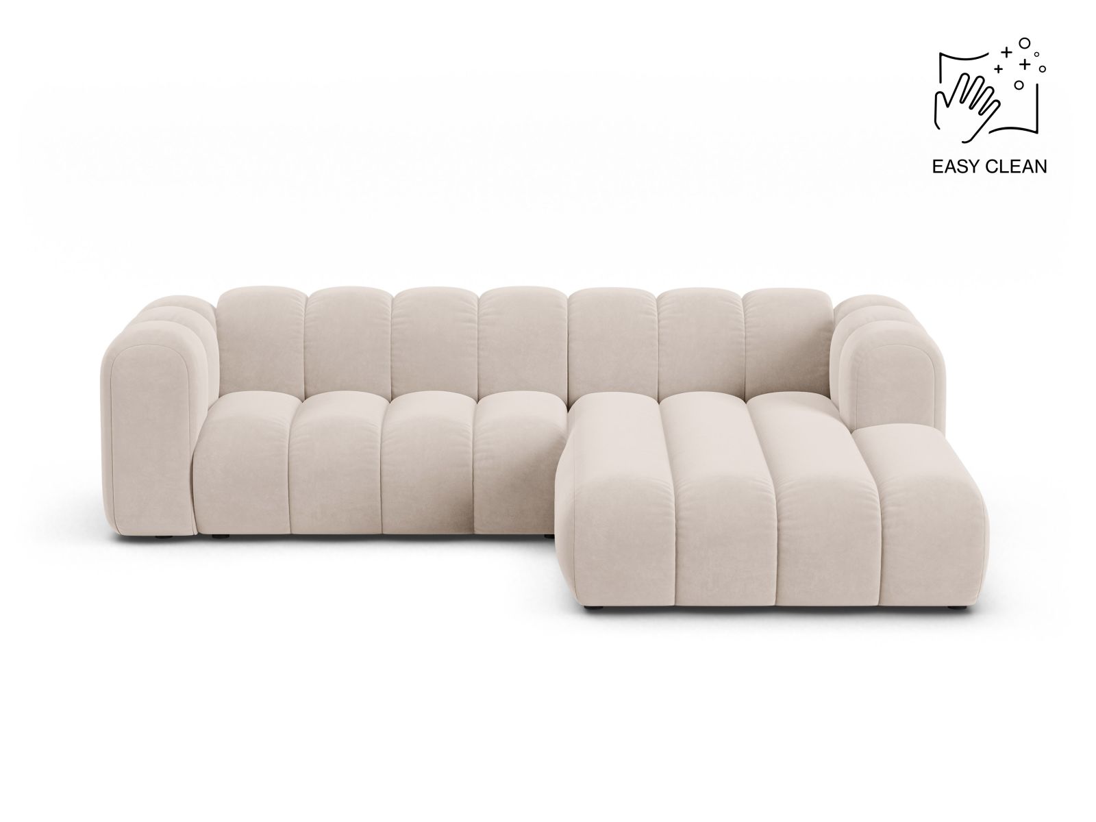 Velvet Modular Right Corner Sofa, "Lupine", 4 Seats, 260x177x70
