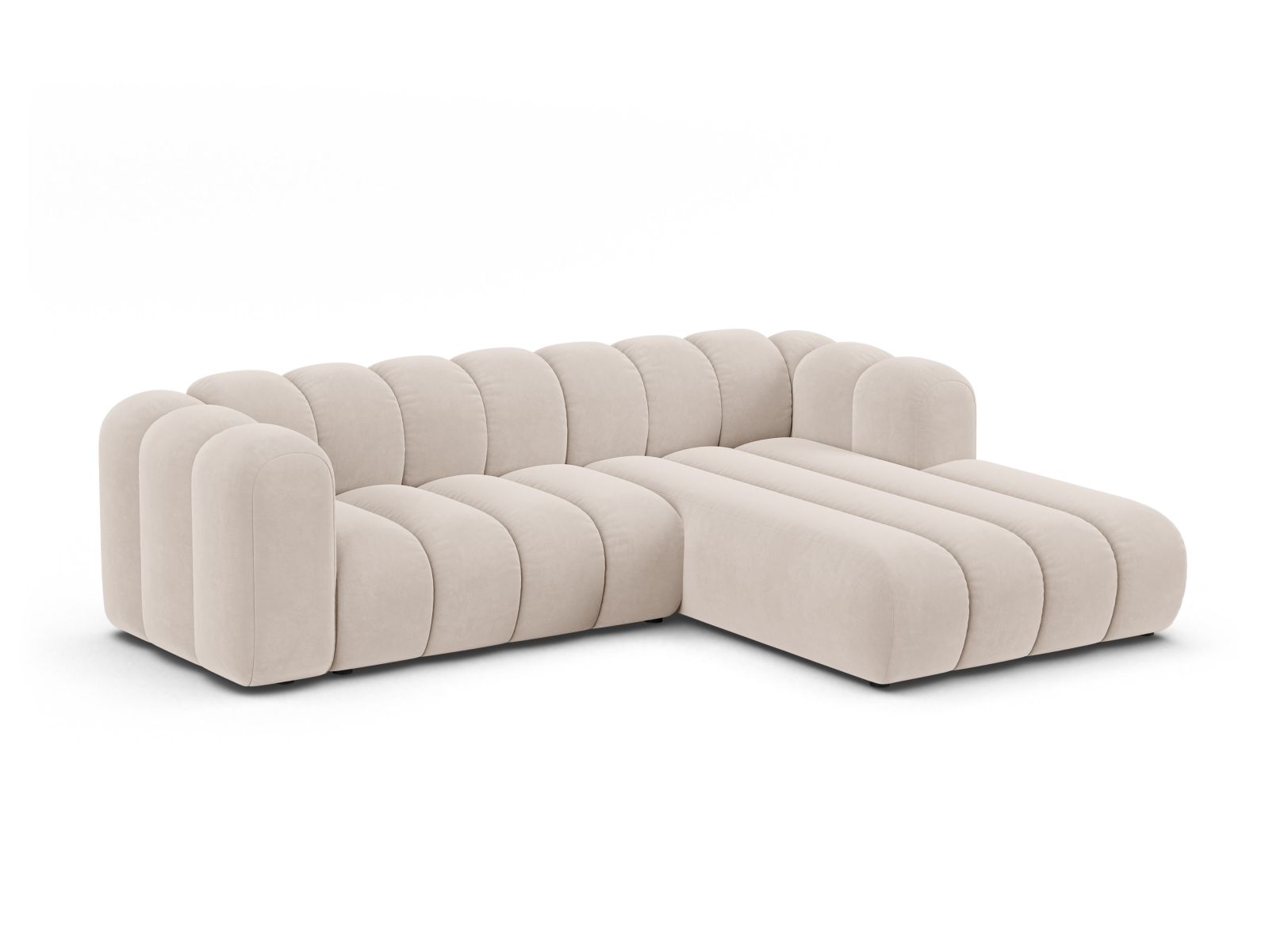 Velvet Modular Right Corner Sofa, "Lupine", 4 Seats, 260x177x70