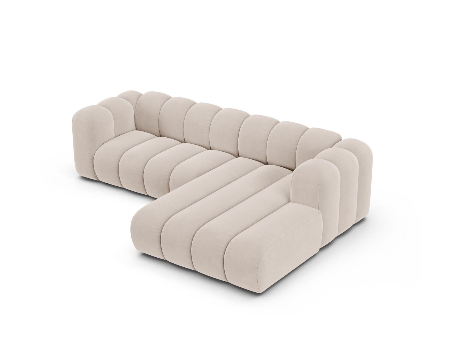 Velvet Modular Right Corner Sofa, "Lupine", 4 Seats, 260x177x70