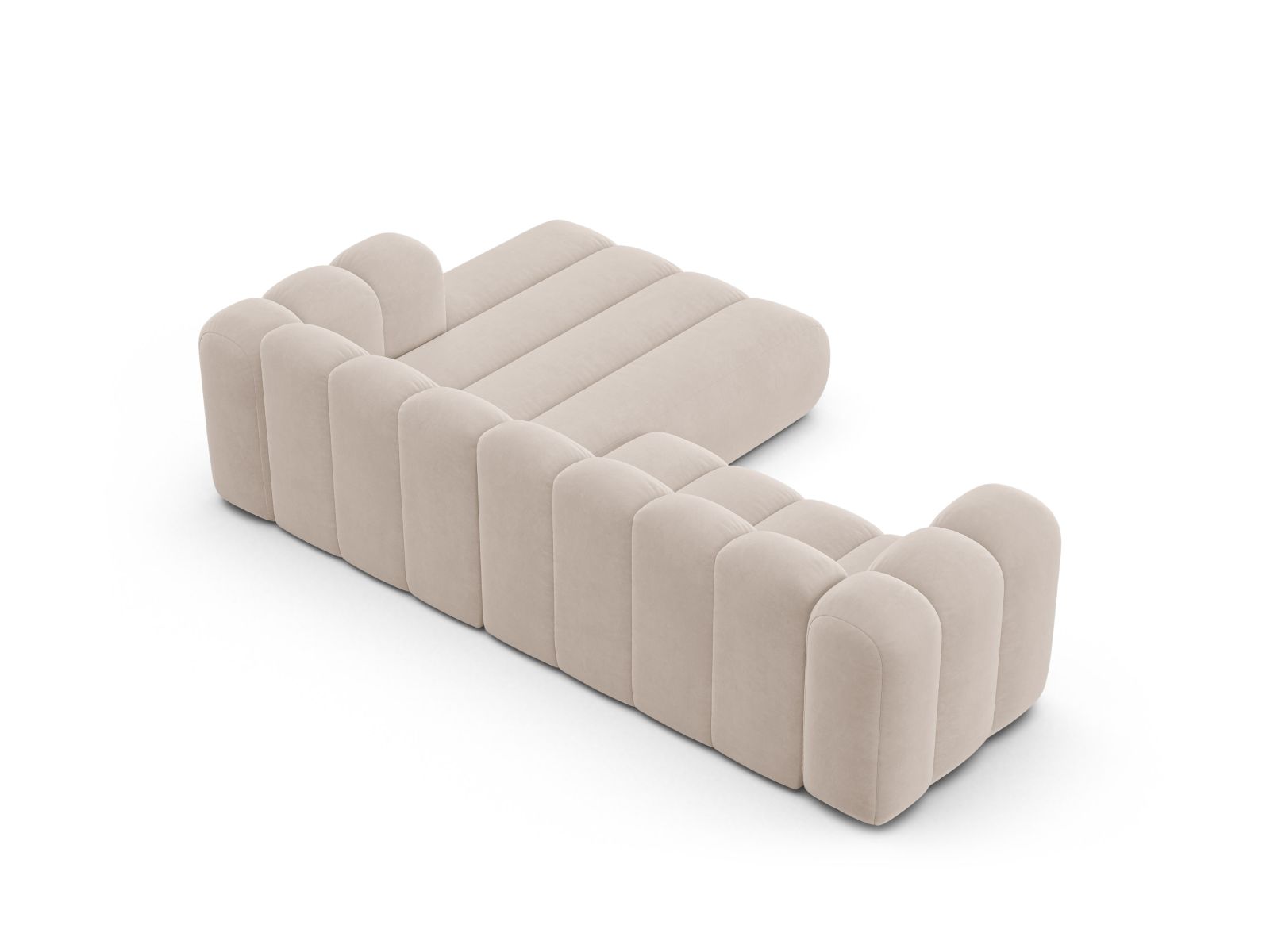 Velvet Modular Right Corner Sofa, "Lupine", 4 Seats, 260x177x70
