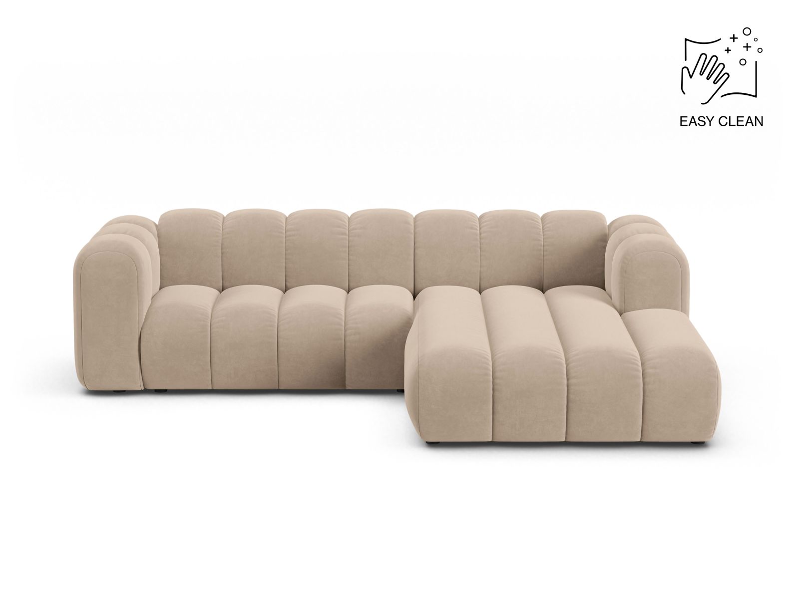 Velvet Modular Right Corner Sofa, "Lupine", 4 Seats, 260x177x70