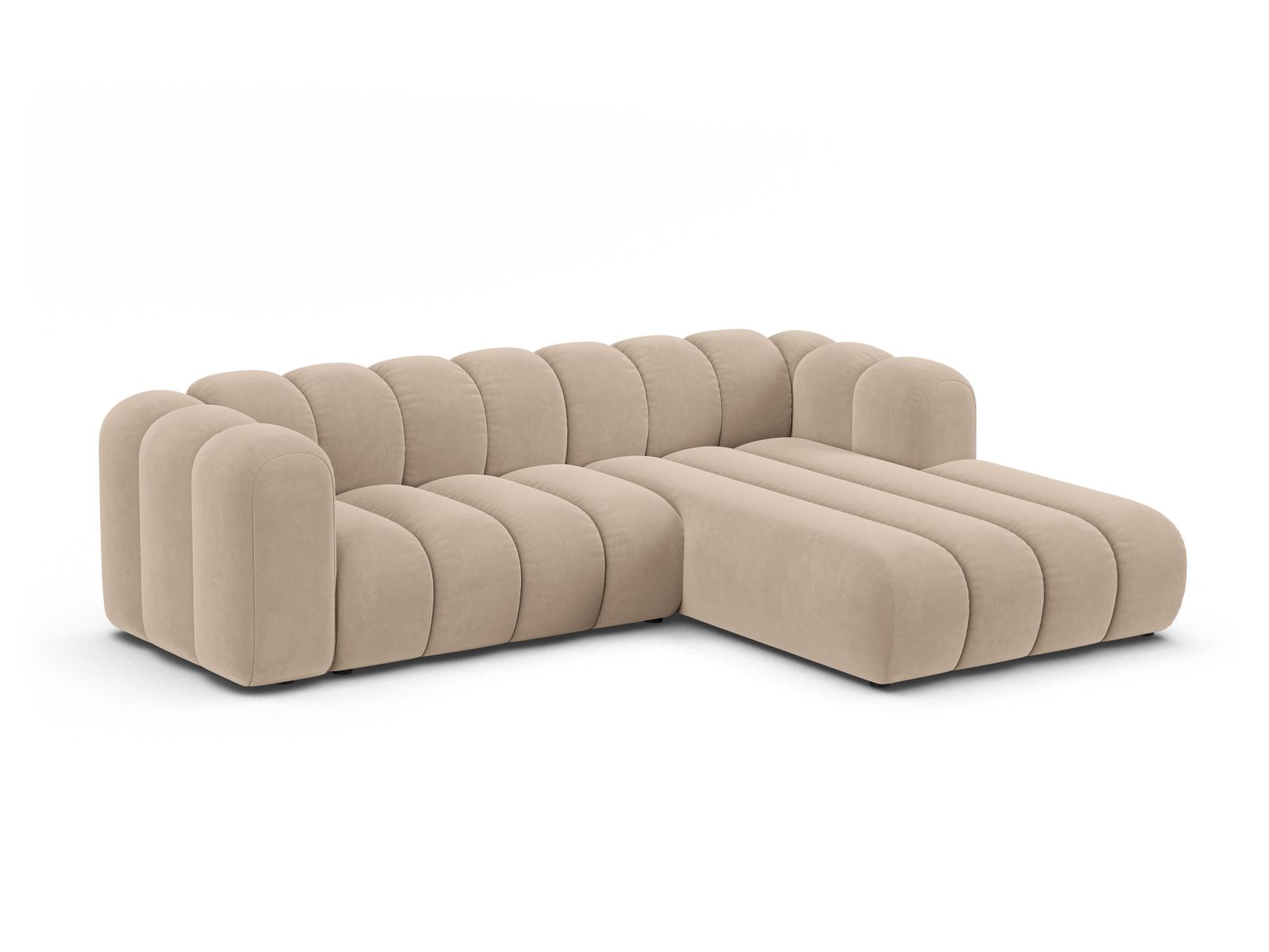 Velvet Modular Right Corner Sofa, "Lupine", 4 Seats, 260x177x70