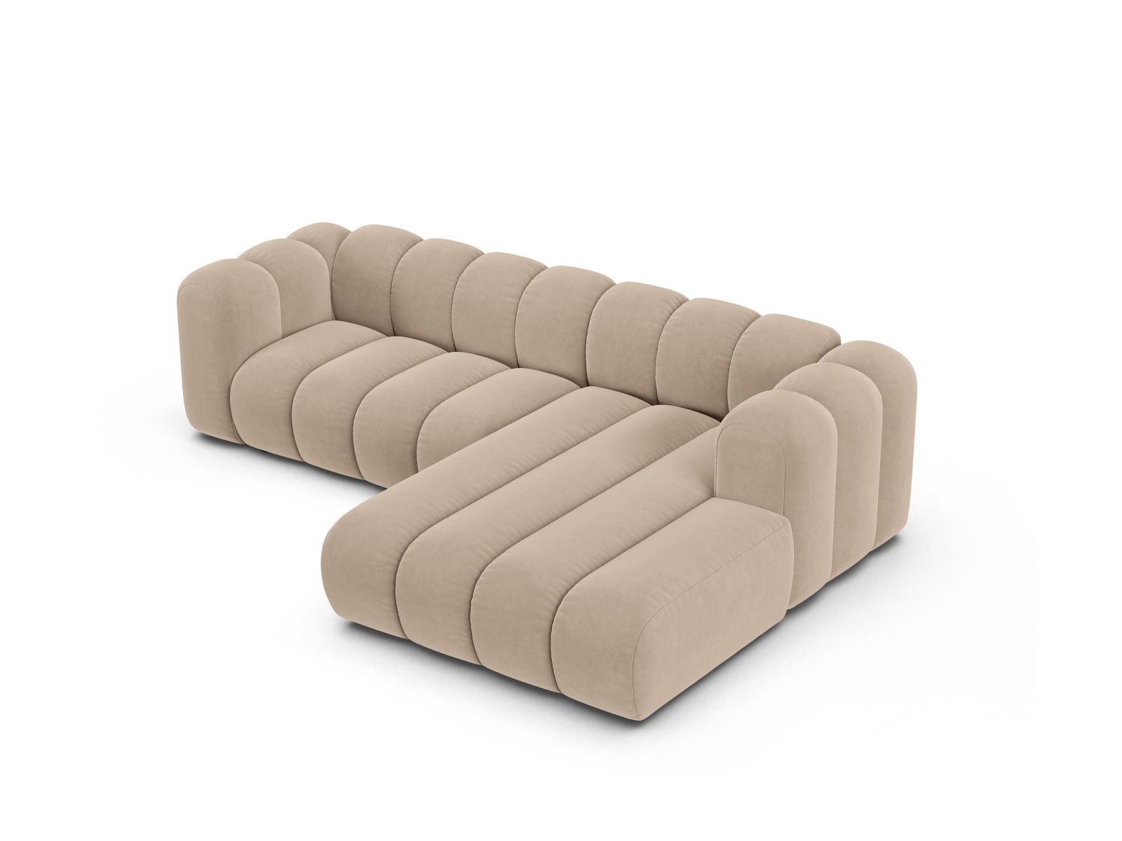 Velvet Modular Right Corner Sofa, "Lupine", 4 Seats, 260x177x70