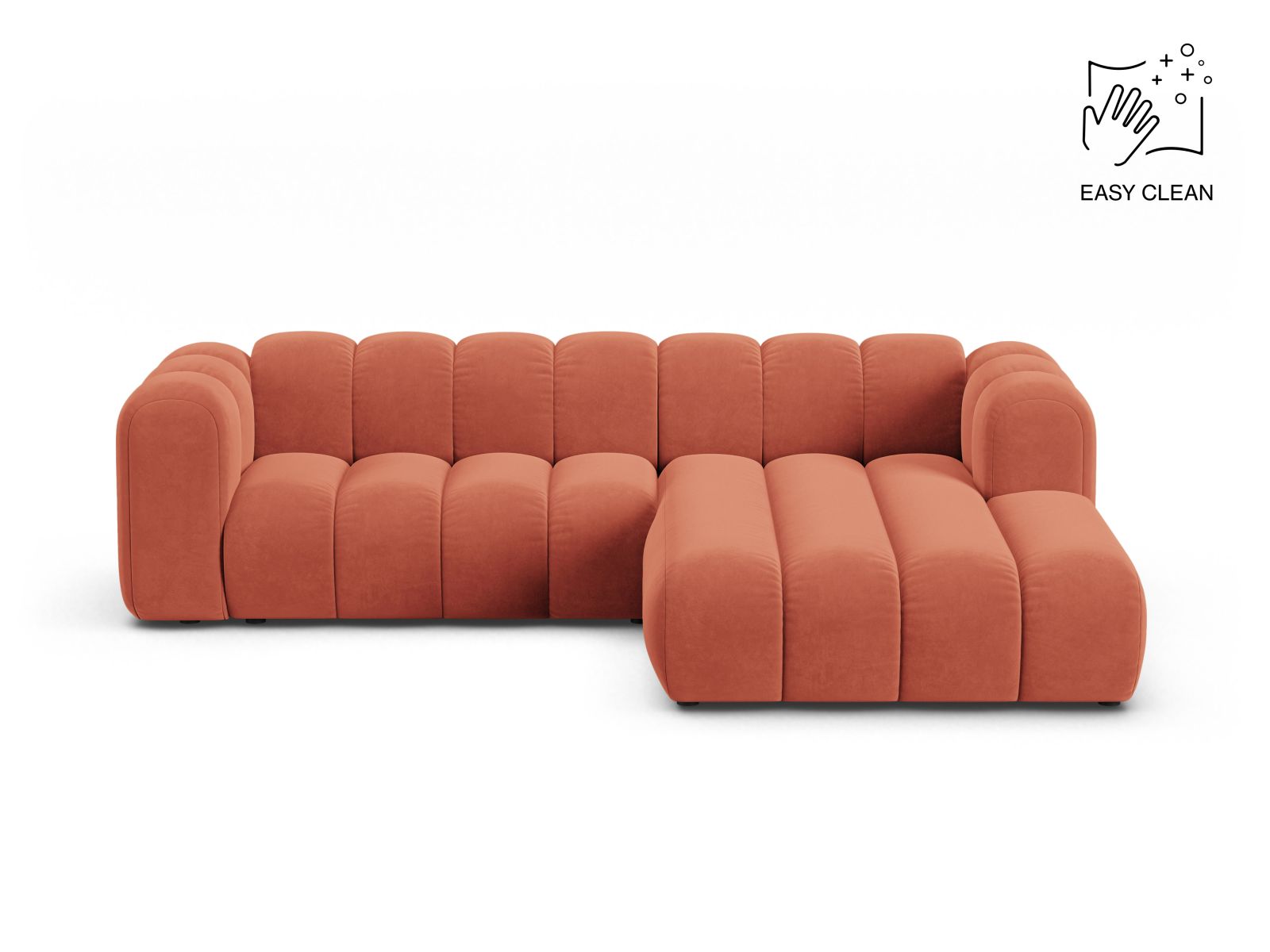 Velvet Modular Right Corner Sofa, "Lupine", 4 Seats, 260x177x70