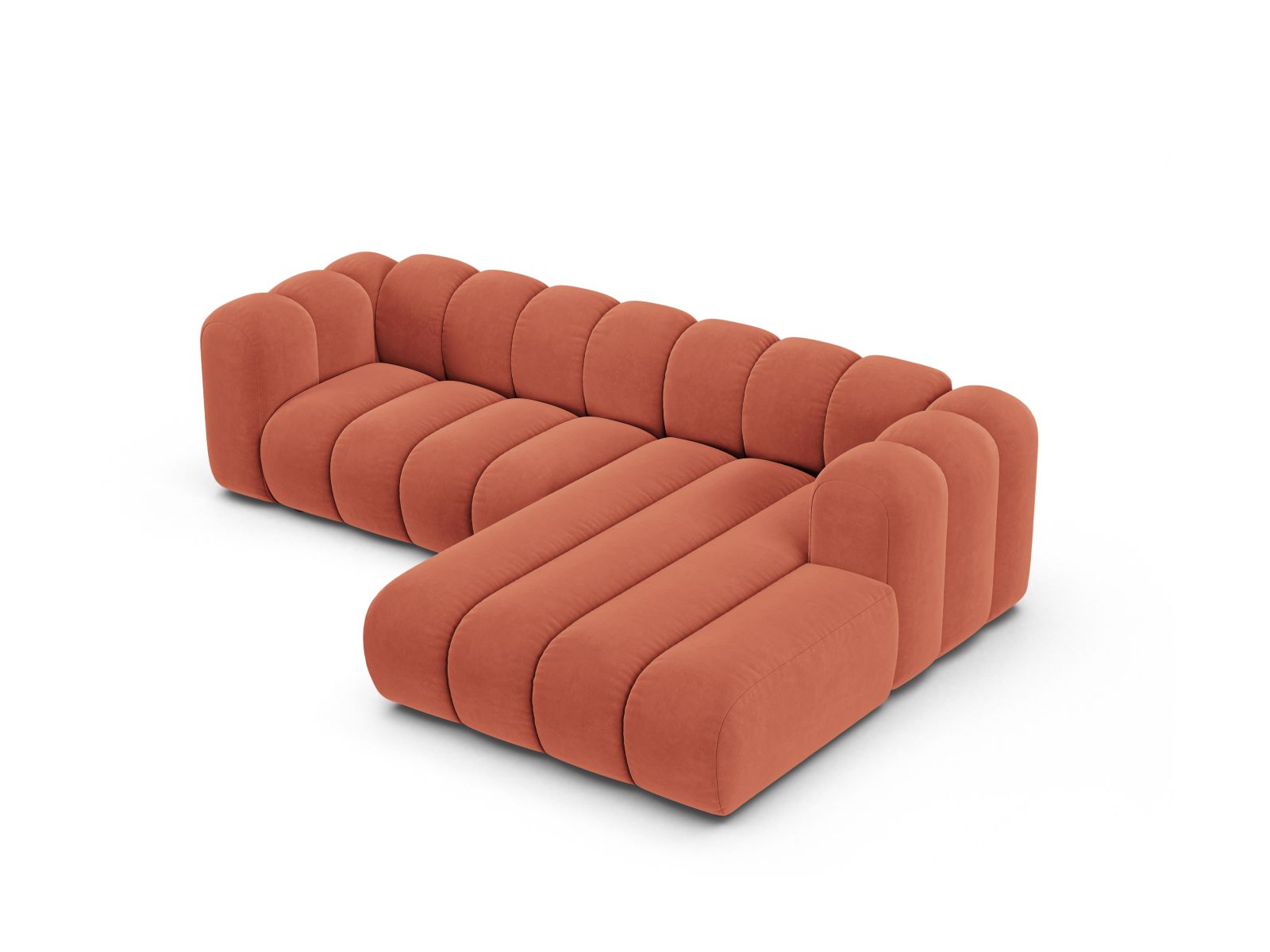 Velvet Modular Right Corner Sofa, "Lupine", 4 Seats, 260x177x70