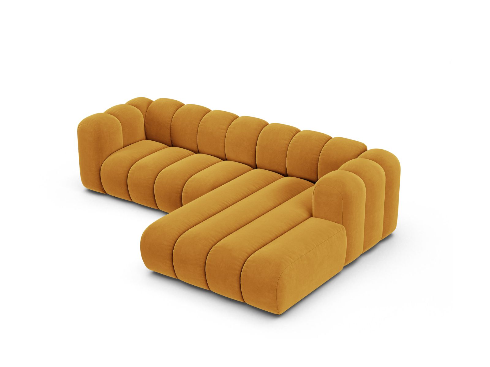 Velvet Modular Right Corner Sofa, "Lupine", 4 Seats, 260x177x70