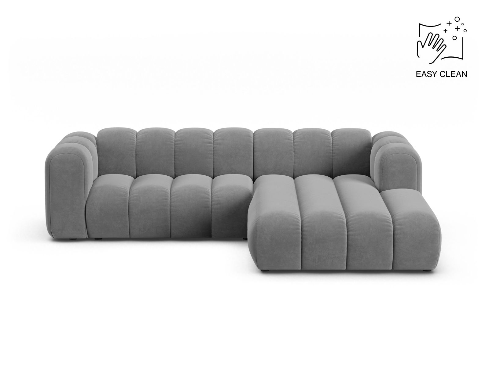 Velvet Modular Right Corner Sofa, "Lupine", 4 Seats, 260x177x70