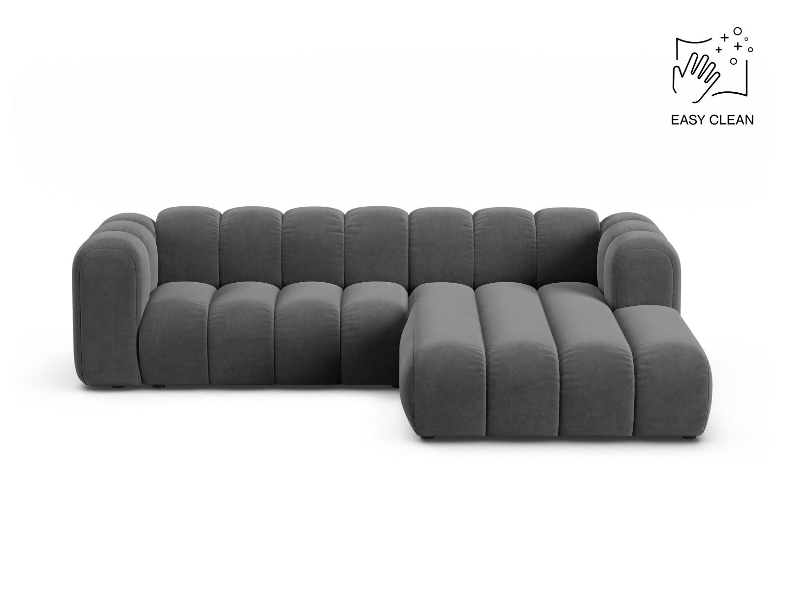 Velvet Modular Right Corner Sofa, "Lupine", 4 Seats, 260x177x70