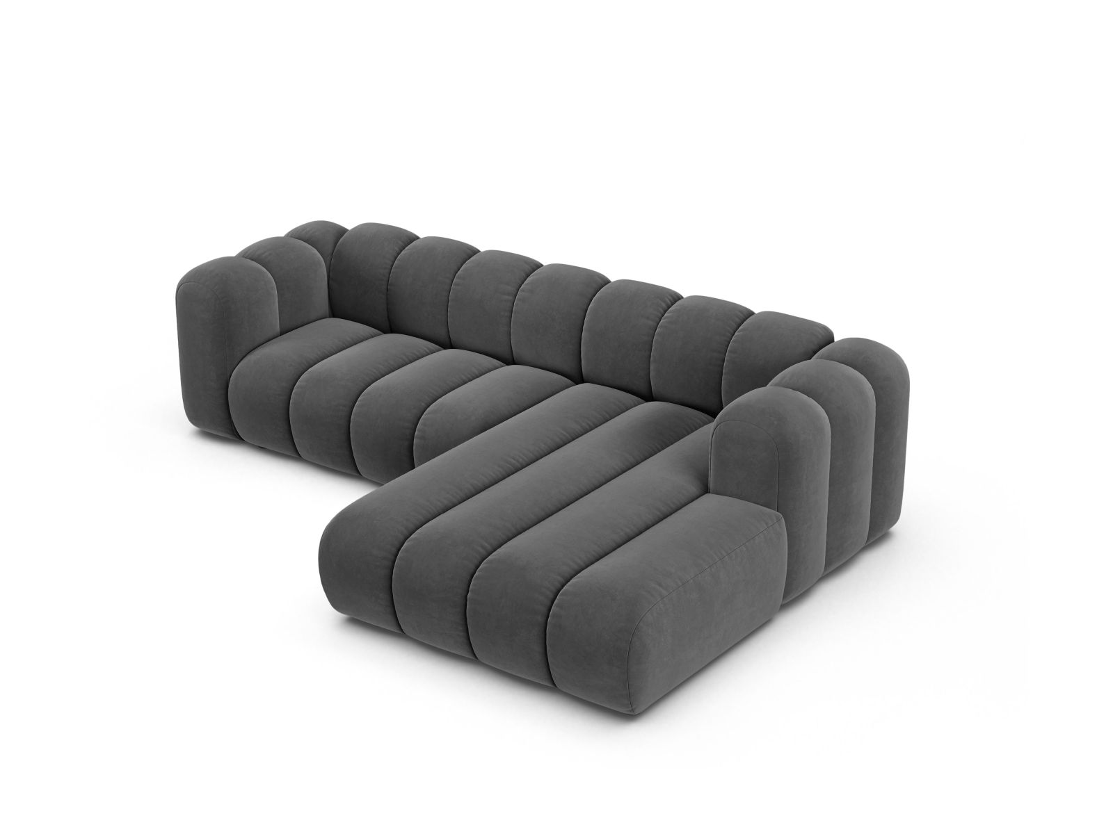 Velvet Modular Right Corner Sofa, "Lupine", 4 Seats, 260x177x70