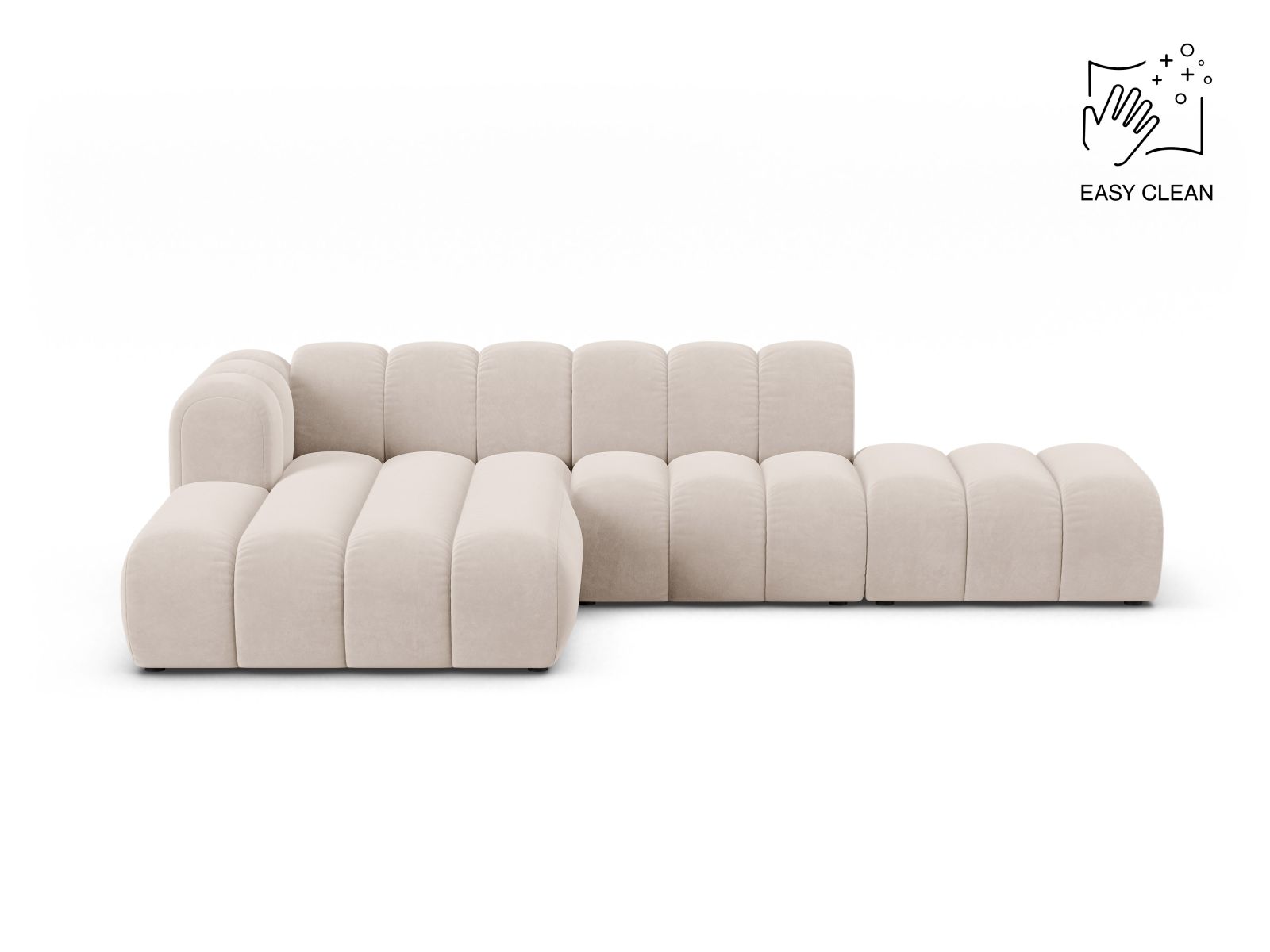 Velvet Modular Left Open Corner Sofa, "Lupine", 5 Seats, 299x177x70