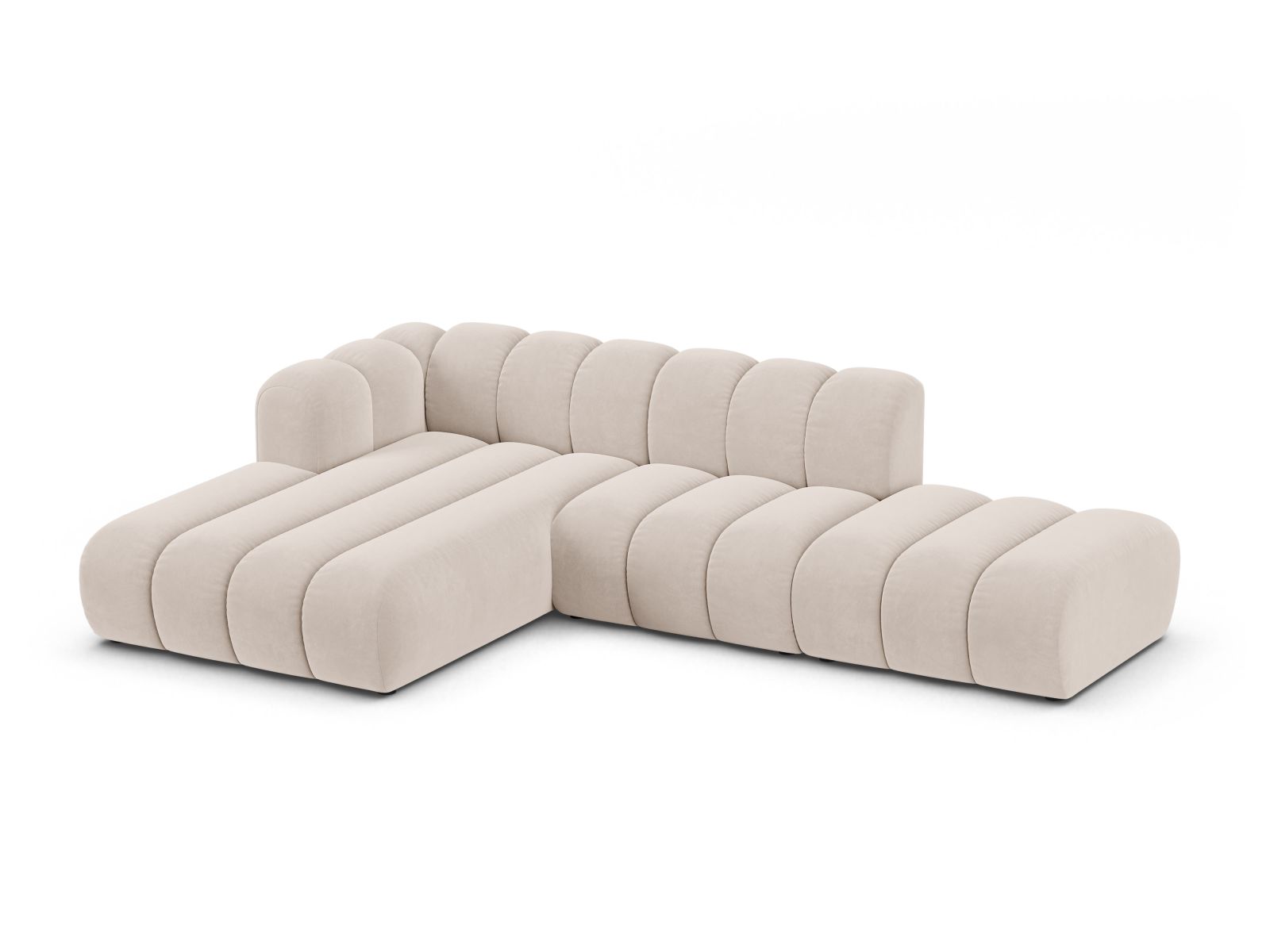Velvet Modular Left Open Corner Sofa, "Lupine", 5 Seats, 299x177x70
