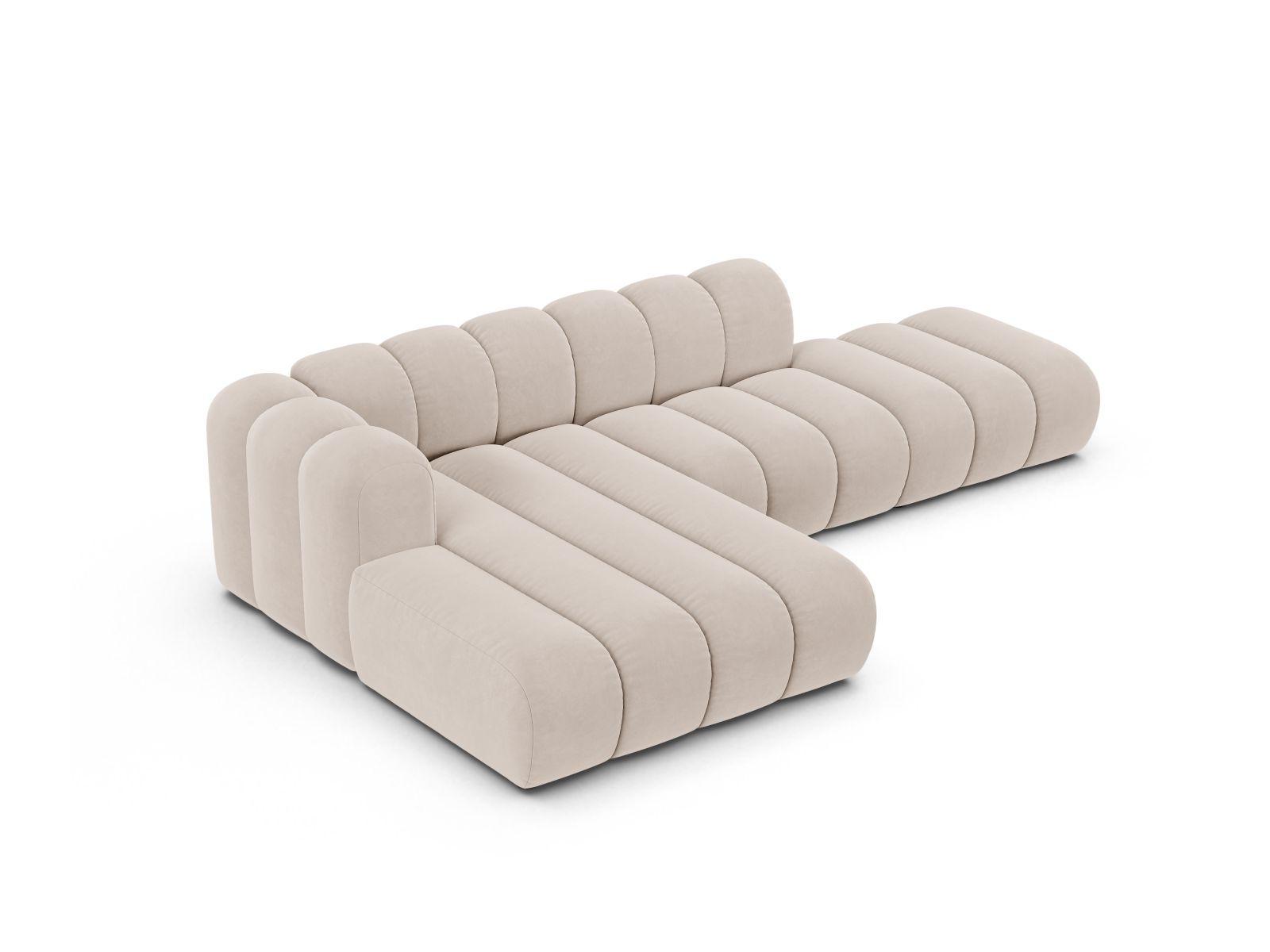 Velvet Modular Left Open Corner Sofa, "Lupine", 5 Seats, 299x177x70