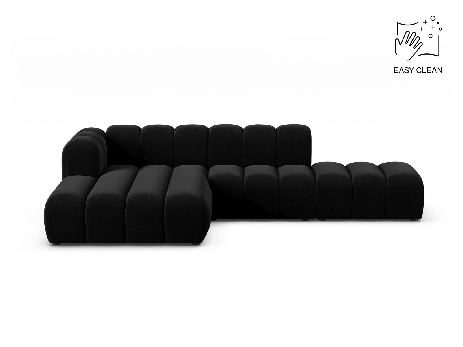 Velvet Modular Left Open Corner Sofa, "Lupine", 5 Seats, 299x177x70