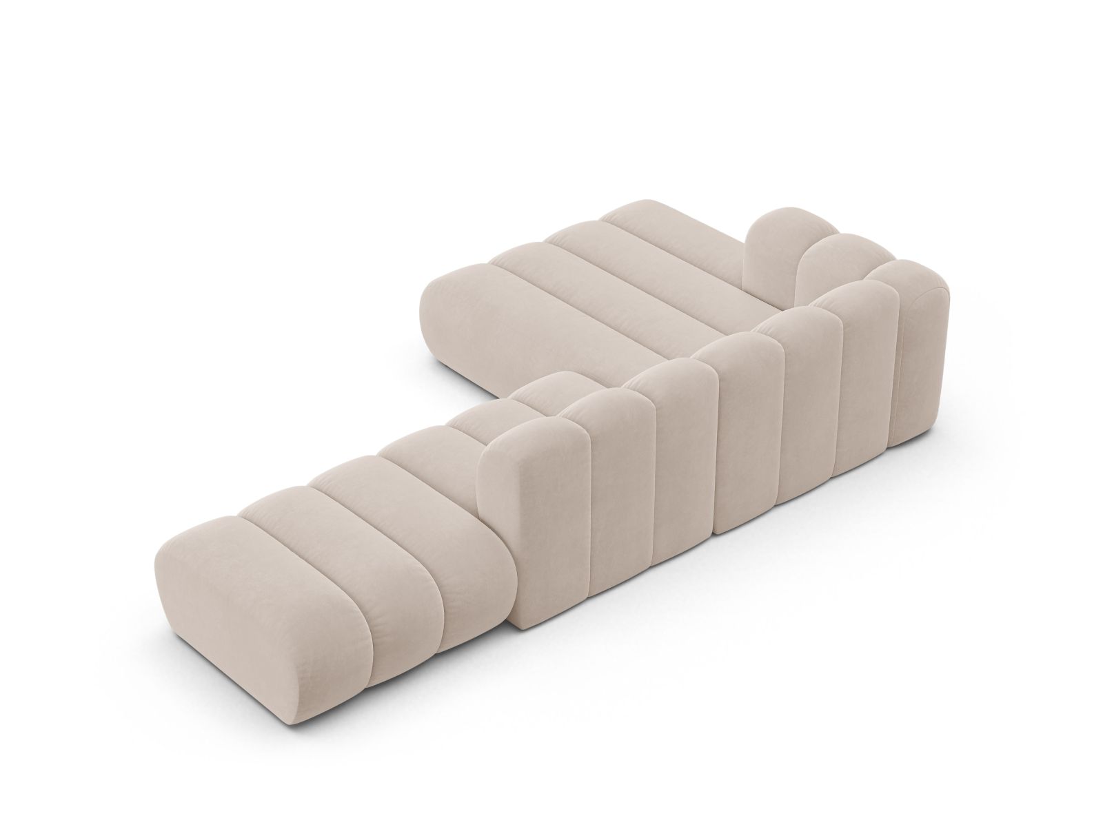 Velvet Modular Left Open Corner Sofa, "Lupine", 5 Seats, 299x177x70
