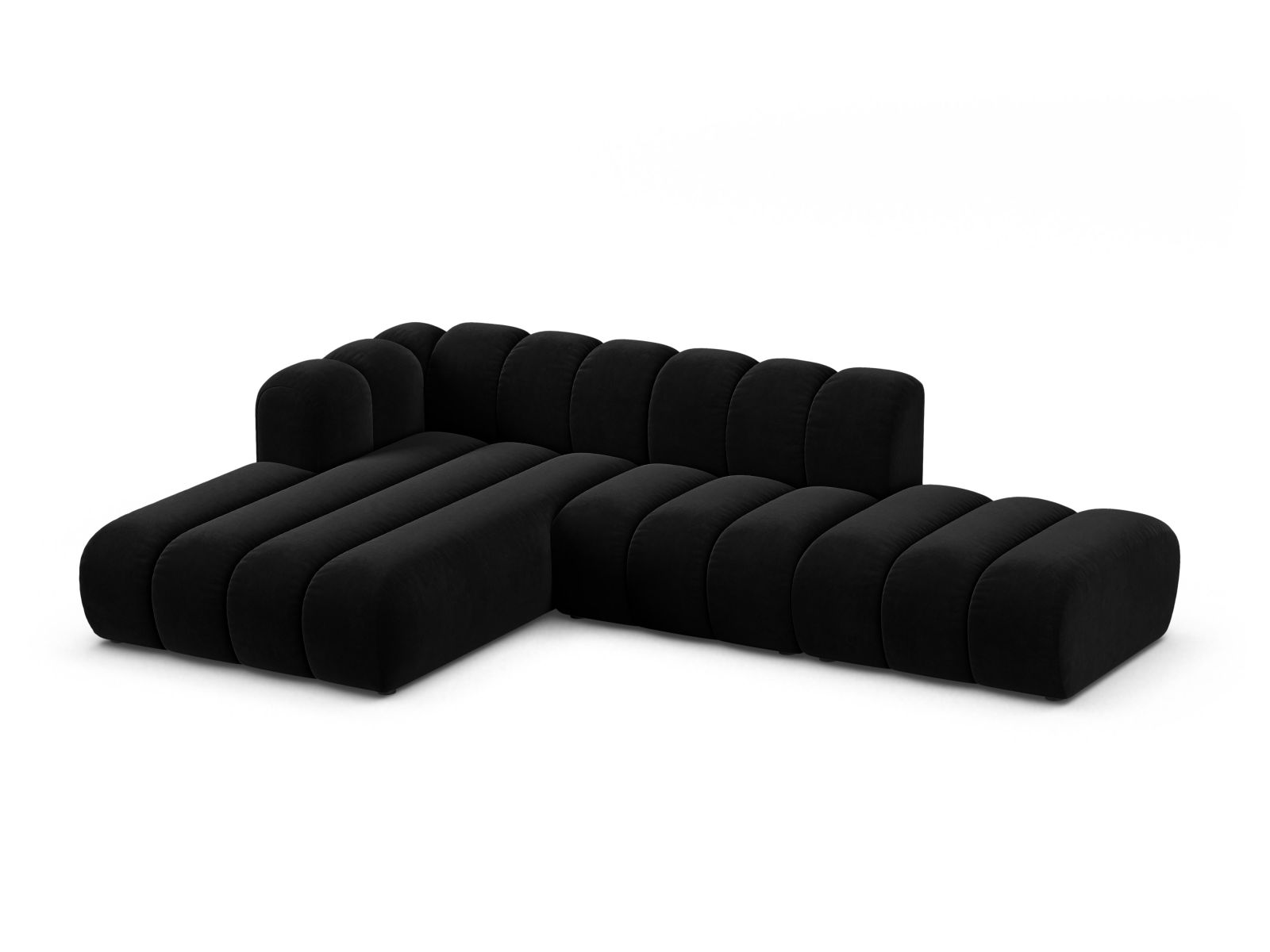 Velvet Modular Left Open Corner Sofa, "Lupine", 5 Seats, 299x177x70