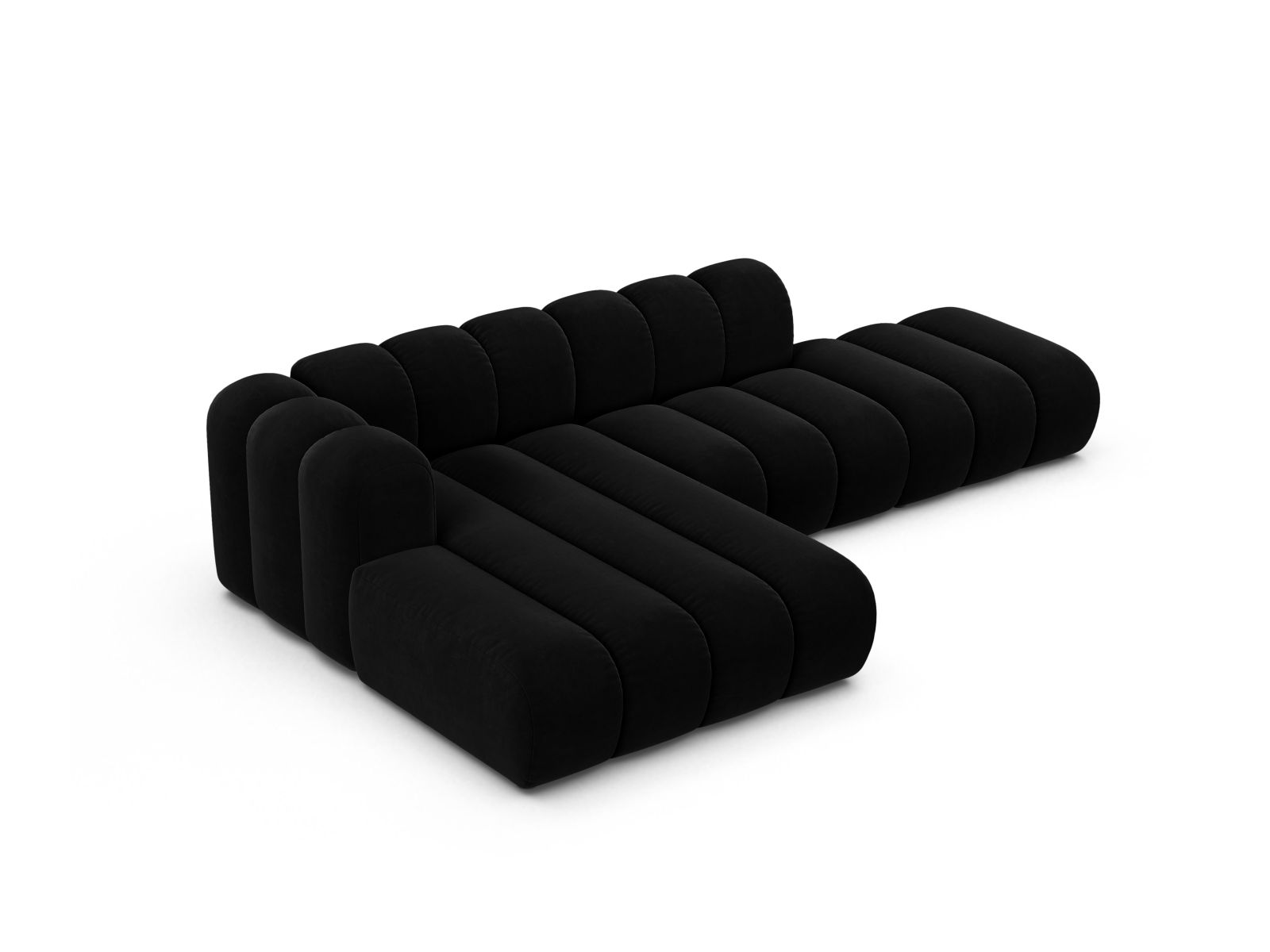 Velvet Modular Left Open Corner Sofa, "Lupine", 5 Seats, 299x177x70