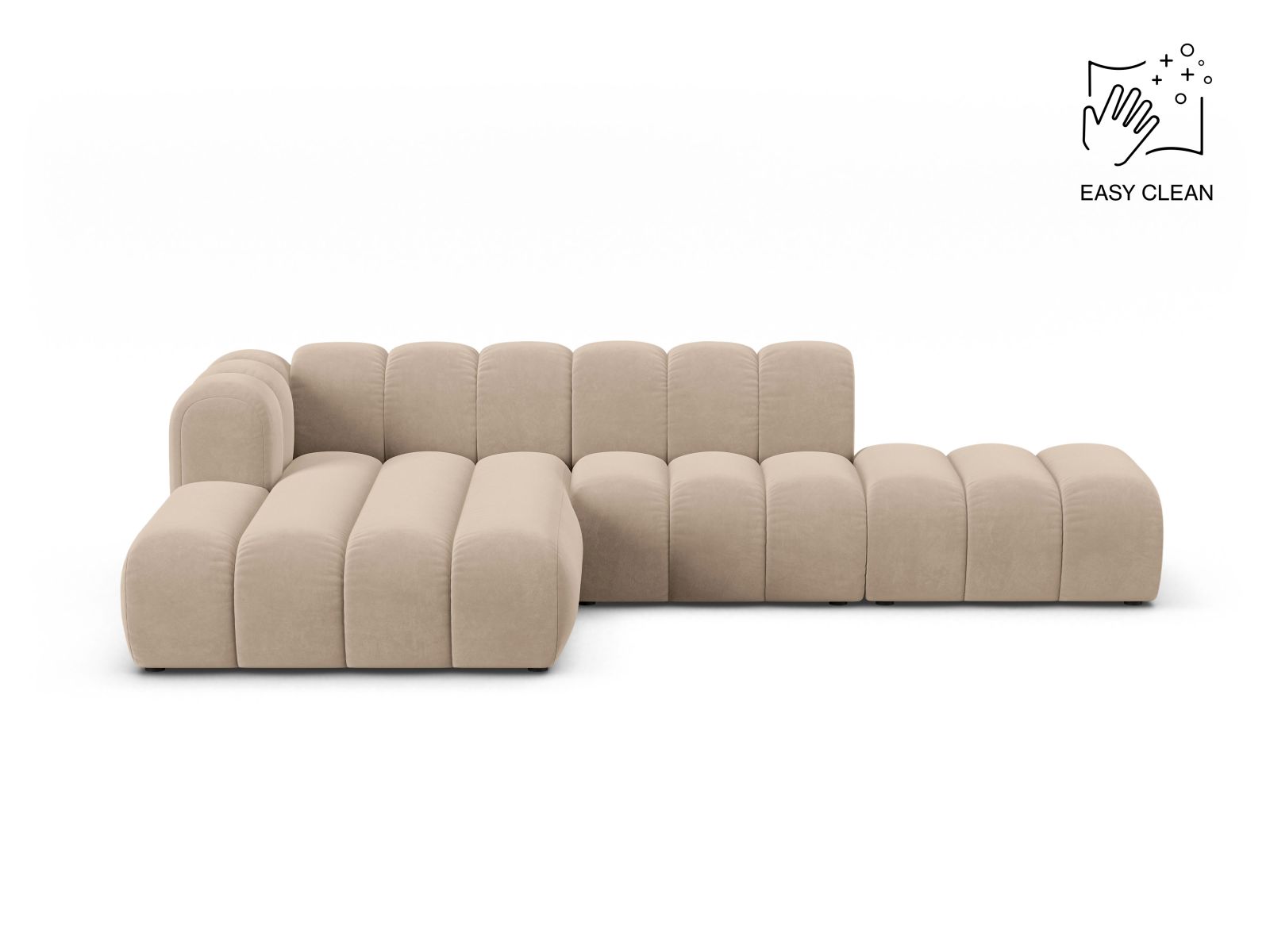 Velvet Modular Left Open Corner Sofa, "Lupine", 5 Seats, 299x177x70