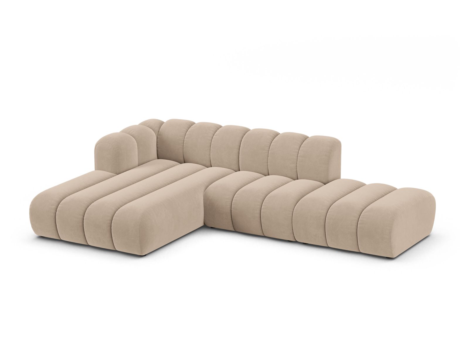 Velvet Modular Left Open Corner Sofa, "Lupine", 5 Seats, 299x177x70