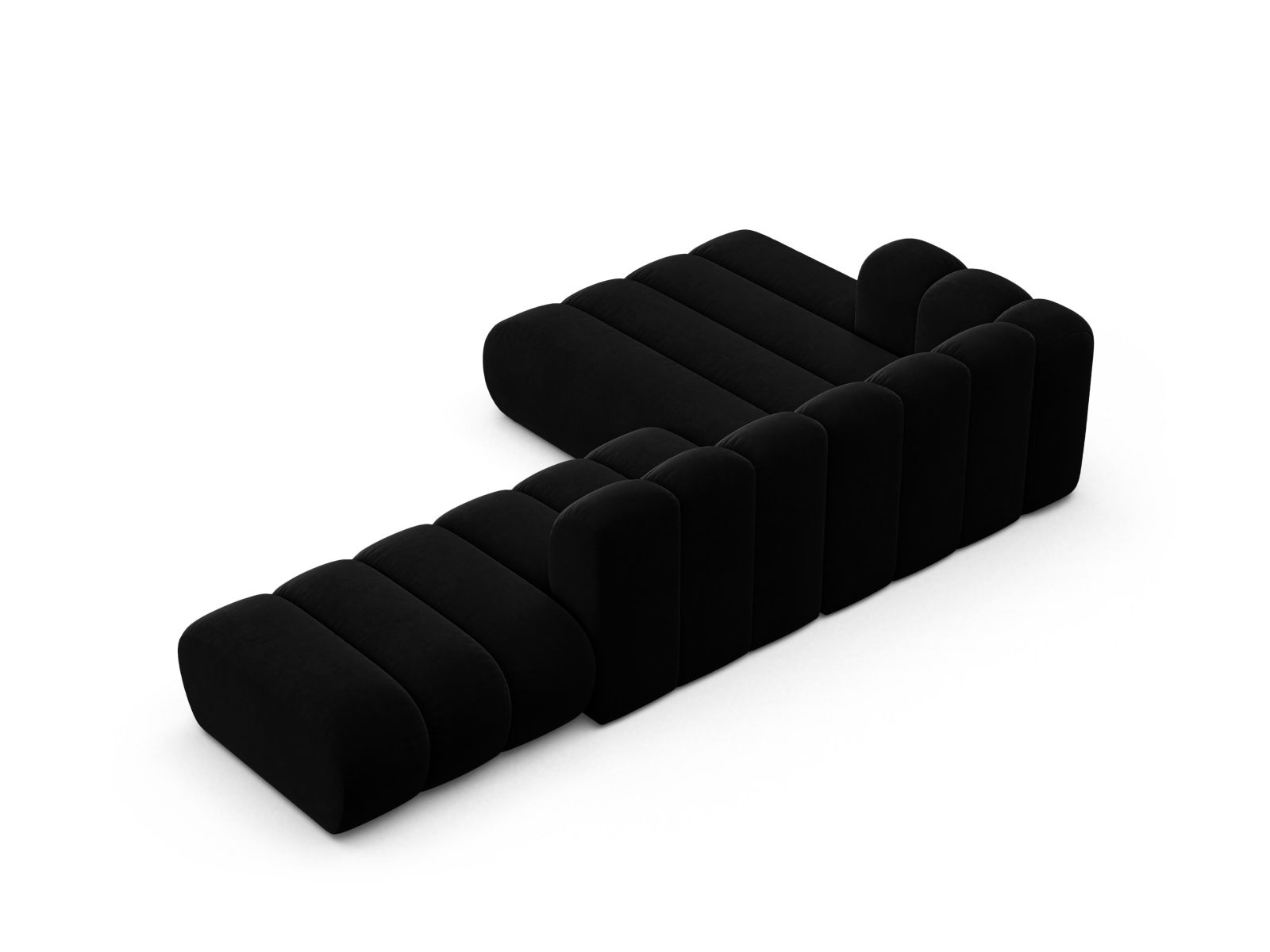 Velvet Modular Left Open Corner Sofa, "Lupine", 5 Seats, 299x177x70