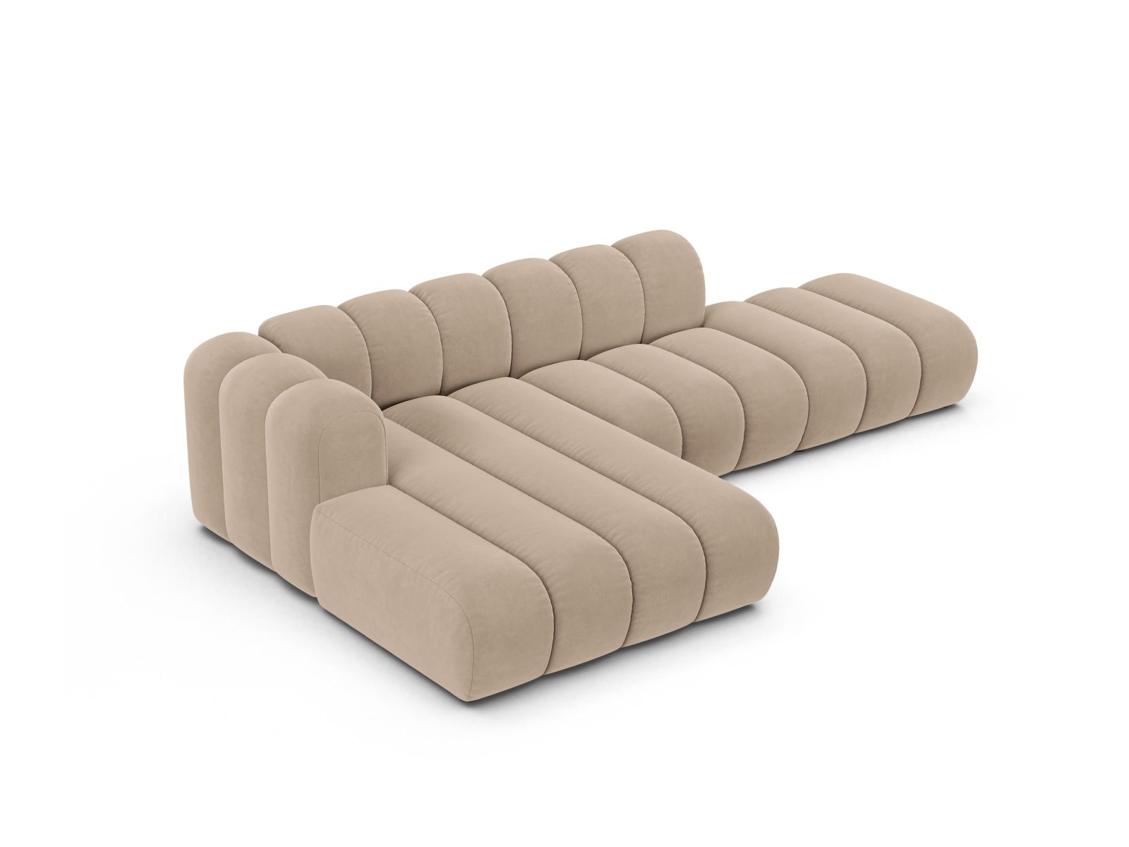 Velvet Modular Left Open Corner Sofa, "Lupine", 5 Seats, 299x177x70