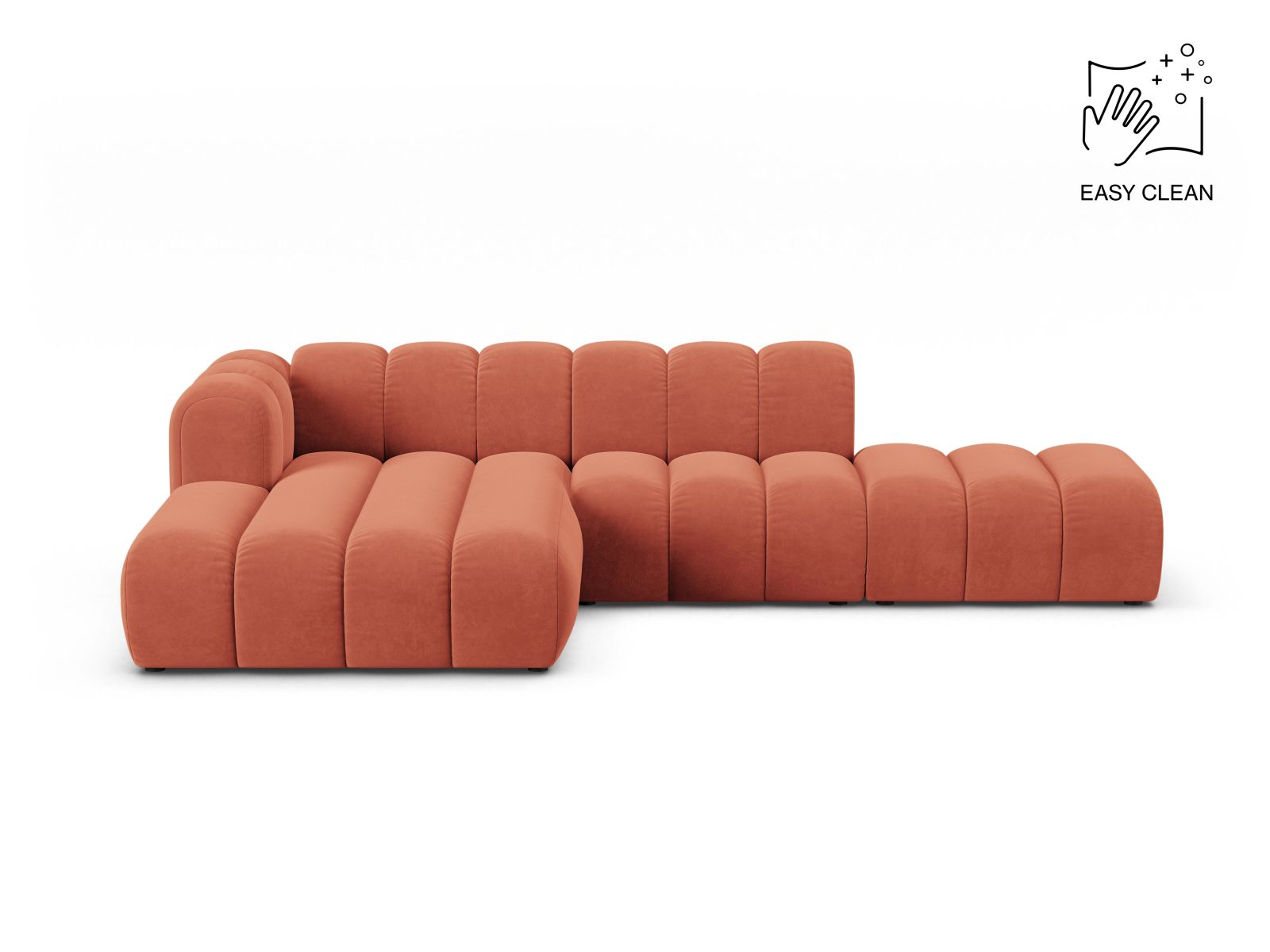 Velvet Modular Left Open Corner Sofa, "Lupine", 5 Seats, 299x177x70