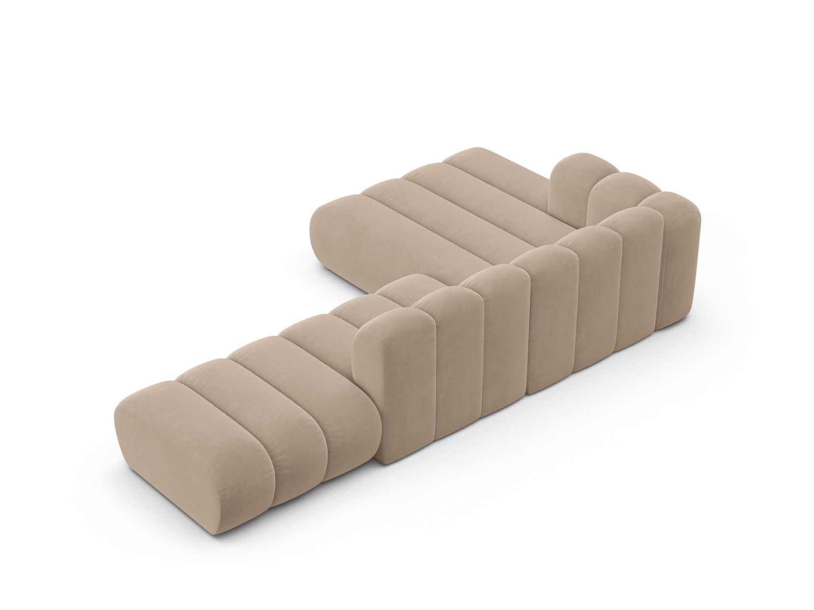 Velvet Modular Left Open Corner Sofa, "Lupine", 5 Seats, 299x177x70