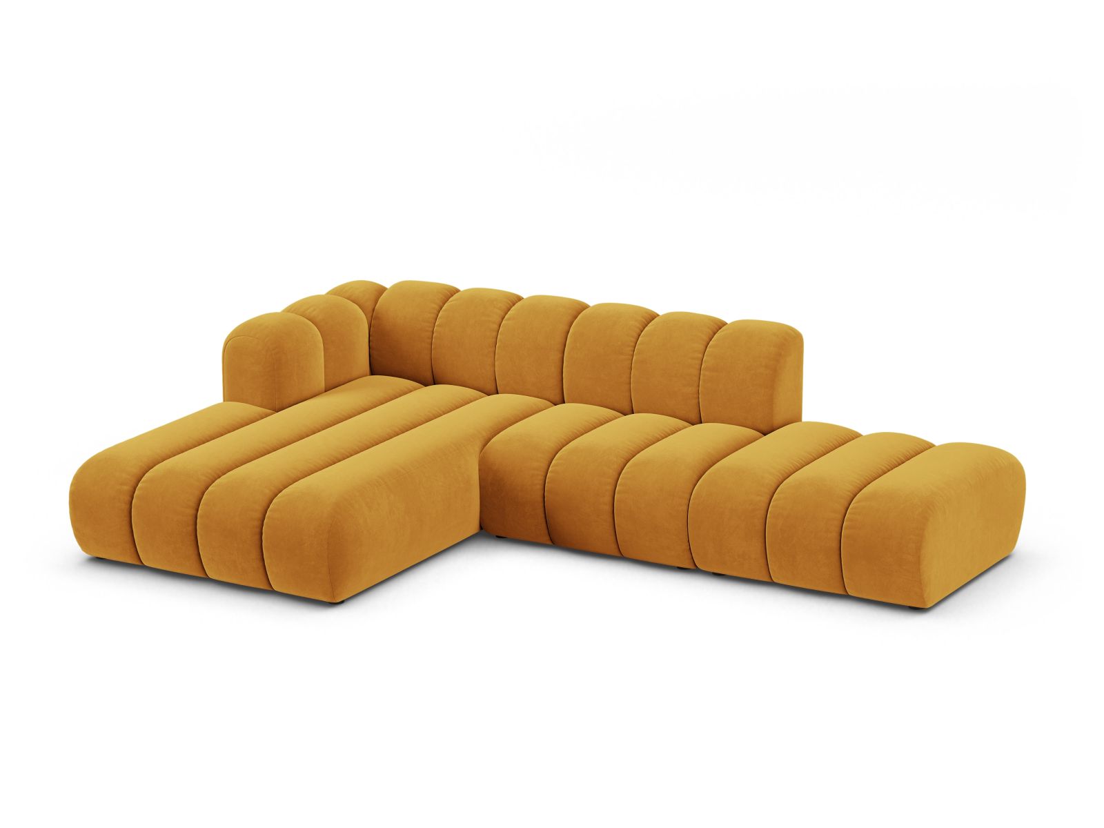 Velvet Modular Left Open Corner Sofa, "Lupine", 5 Seats, 299x177x70