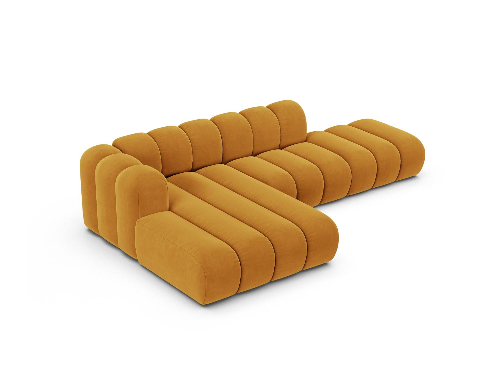 Velvet Modular Left Open Corner Sofa, "Lupine", 5 Seats, 299x177x70