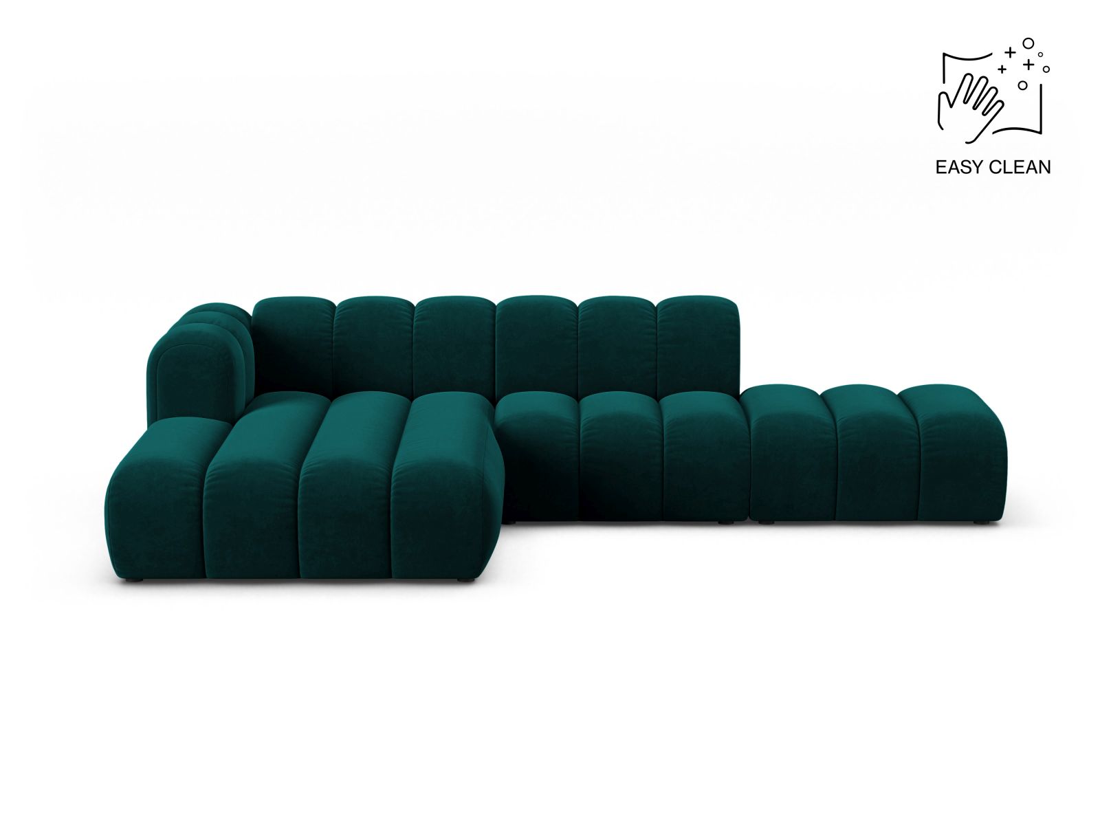 Velvet Modular Left Open Corner Sofa, "Lupine", 5 Seats, 299x177x70
