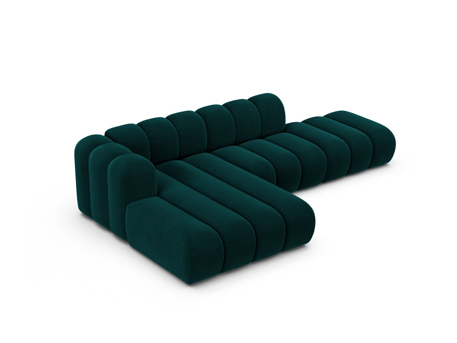 Velvet Modular Left Open Corner Sofa, "Lupine", 5 Seats, 299x177x70