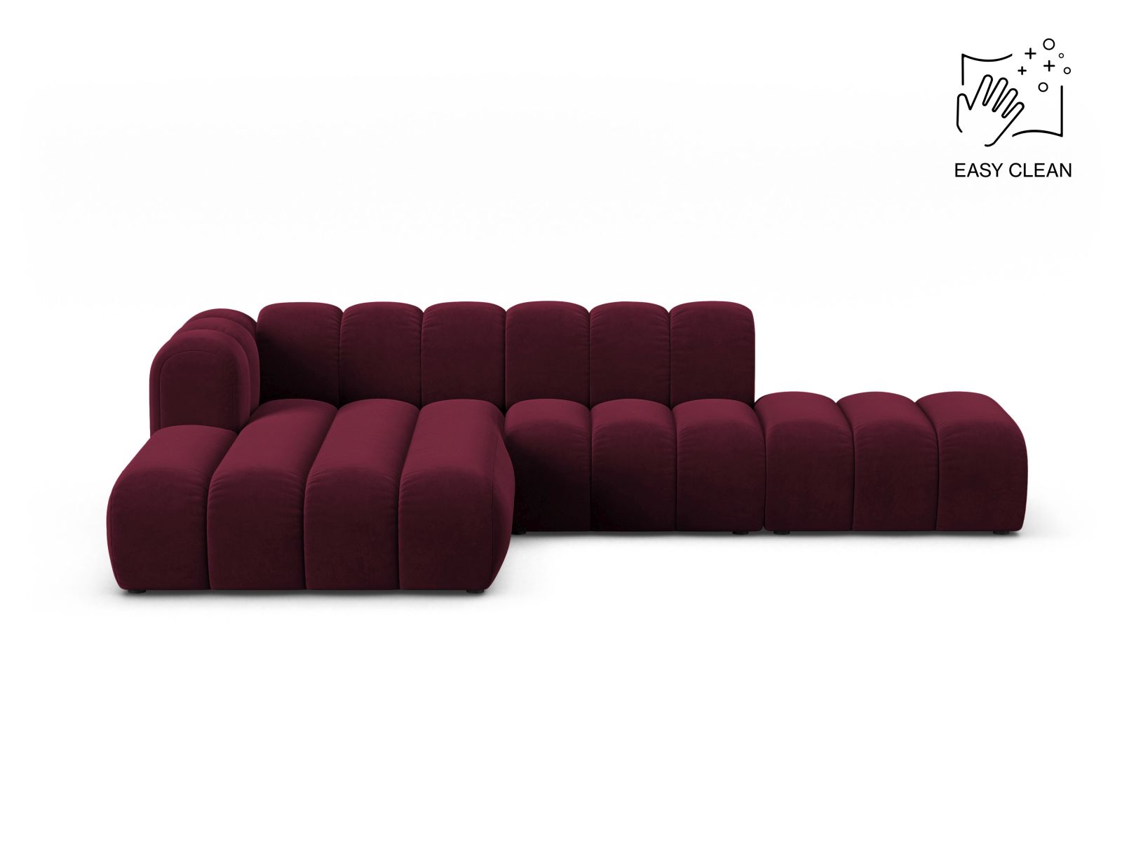 Velvet Modular Left Open Corner Sofa, "Lupine", 5 Seats, 299x177x70
