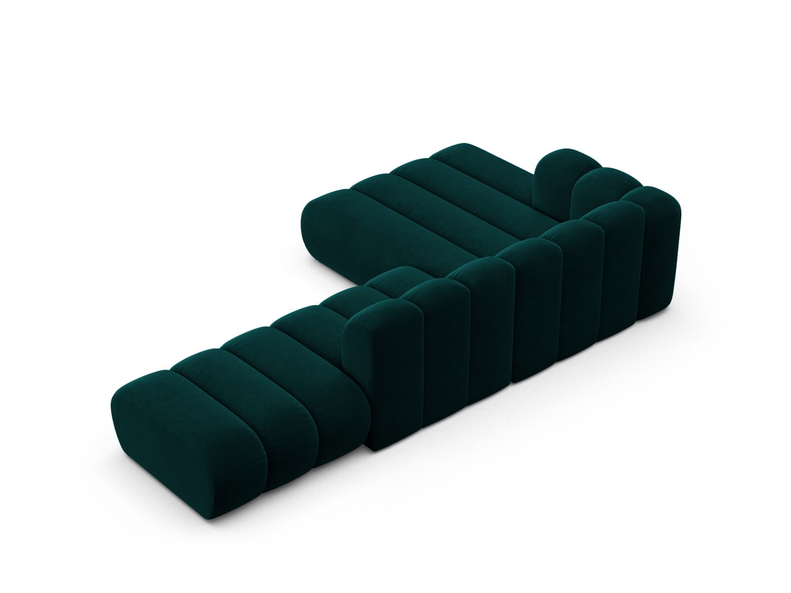 Velvet Modular Left Open Corner Sofa, "Lupine", 5 Seats, 299x177x70