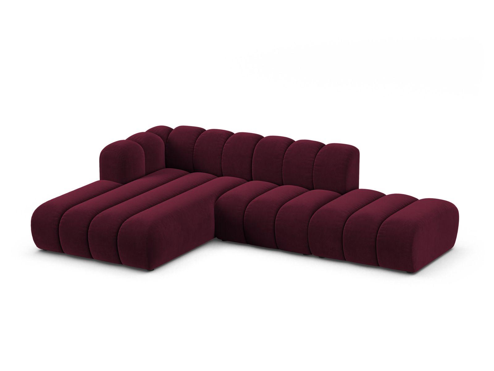 Velvet Modular Left Open Corner Sofa, "Lupine", 5 Seats, 299x177x70
