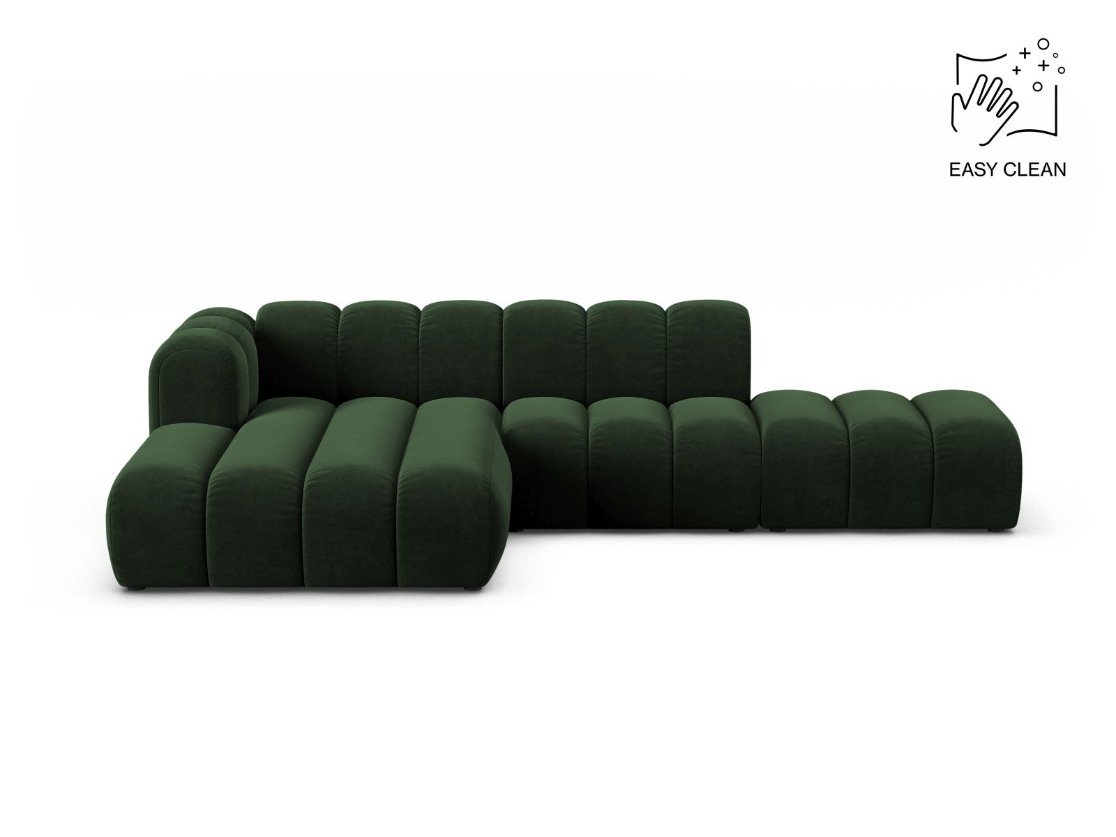 Velvet Modular Left Open Corner Sofa, "Lupine", 5 Seats, 299x177x70