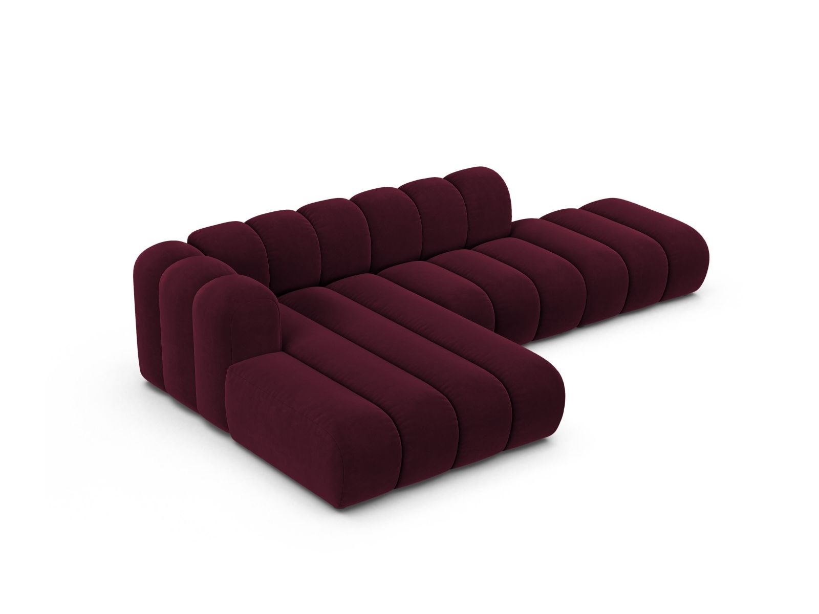 Velvet Modular Left Open Corner Sofa, "Lupine", 5 Seats, 299x177x70
