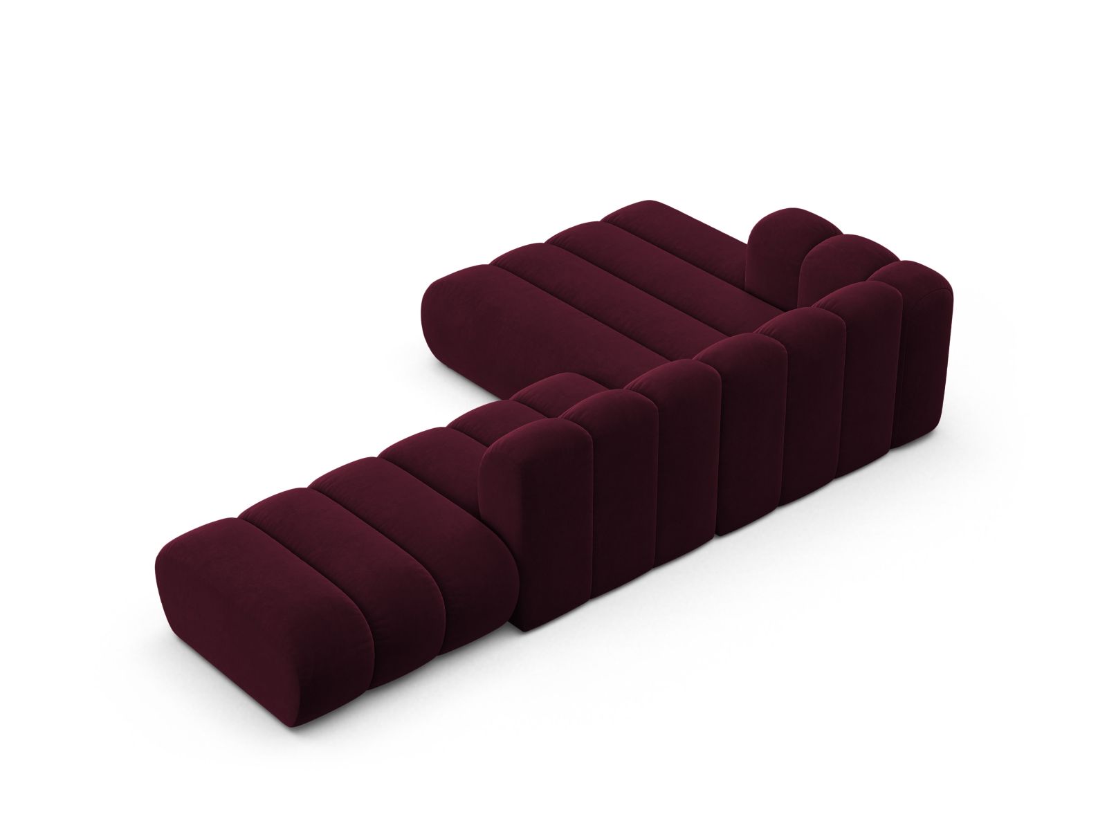 Velvet Modular Left Open Corner Sofa, "Lupine", 5 Seats, 299x177x70
