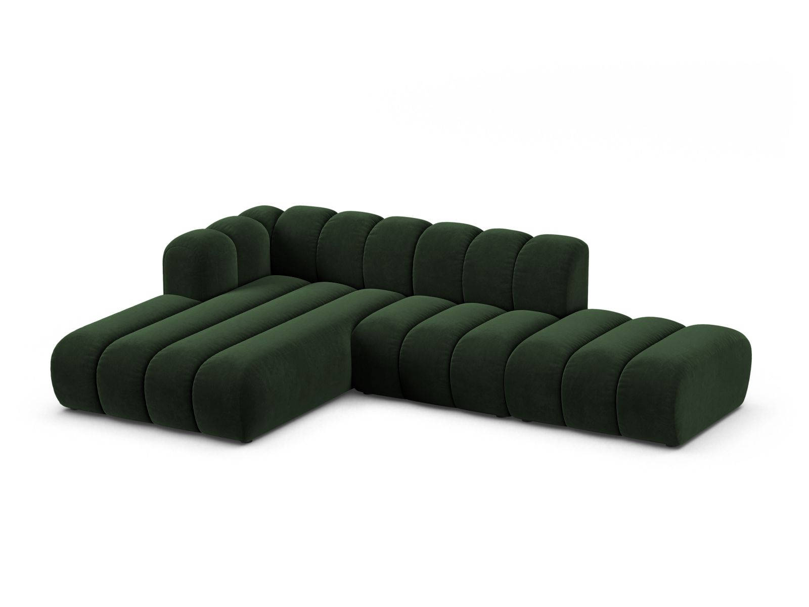 Velvet Modular Left Open Corner Sofa, "Lupine", 5 Seats, 299x177x70