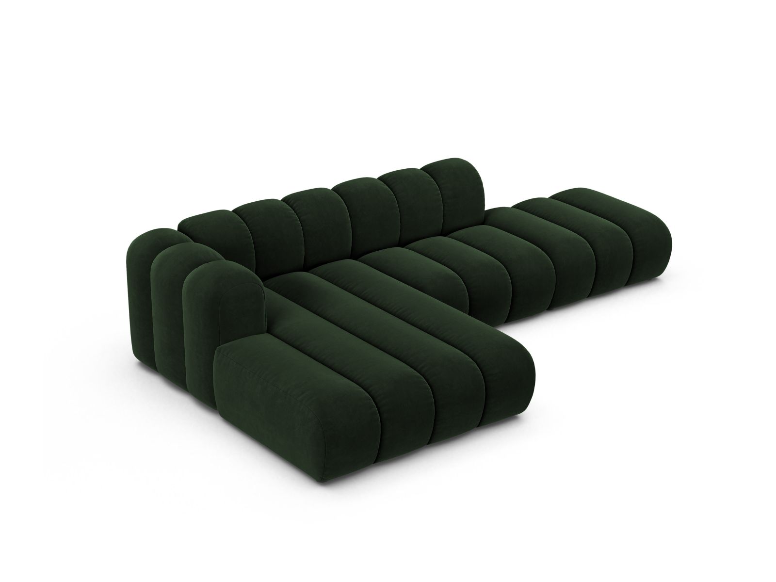 Velvet Modular Left Open Corner Sofa, "Lupine", 5 Seats, 299x177x70