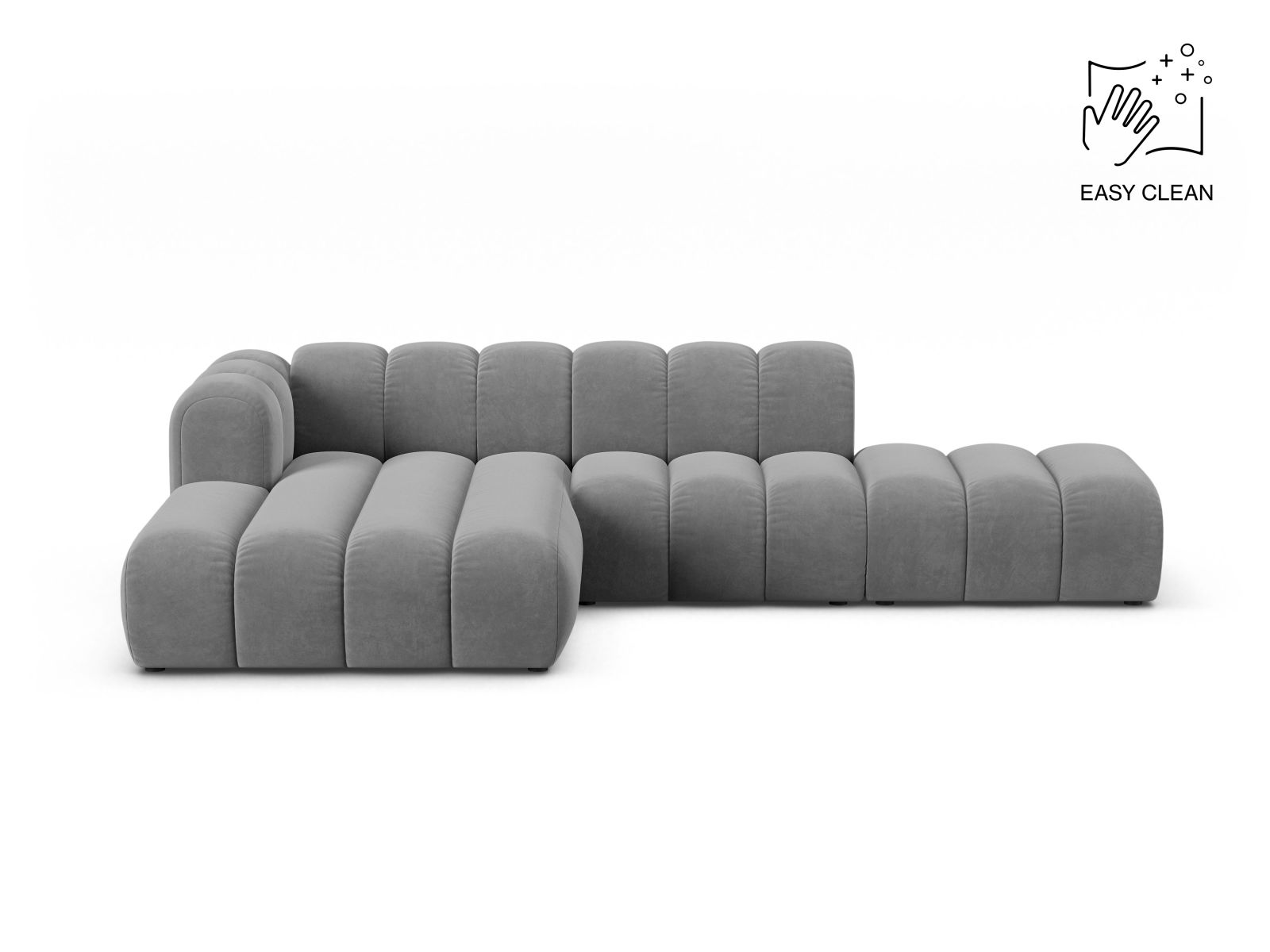 Velvet Modular Left Open Corner Sofa, "Lupine", 5 Seats, 299x177x70