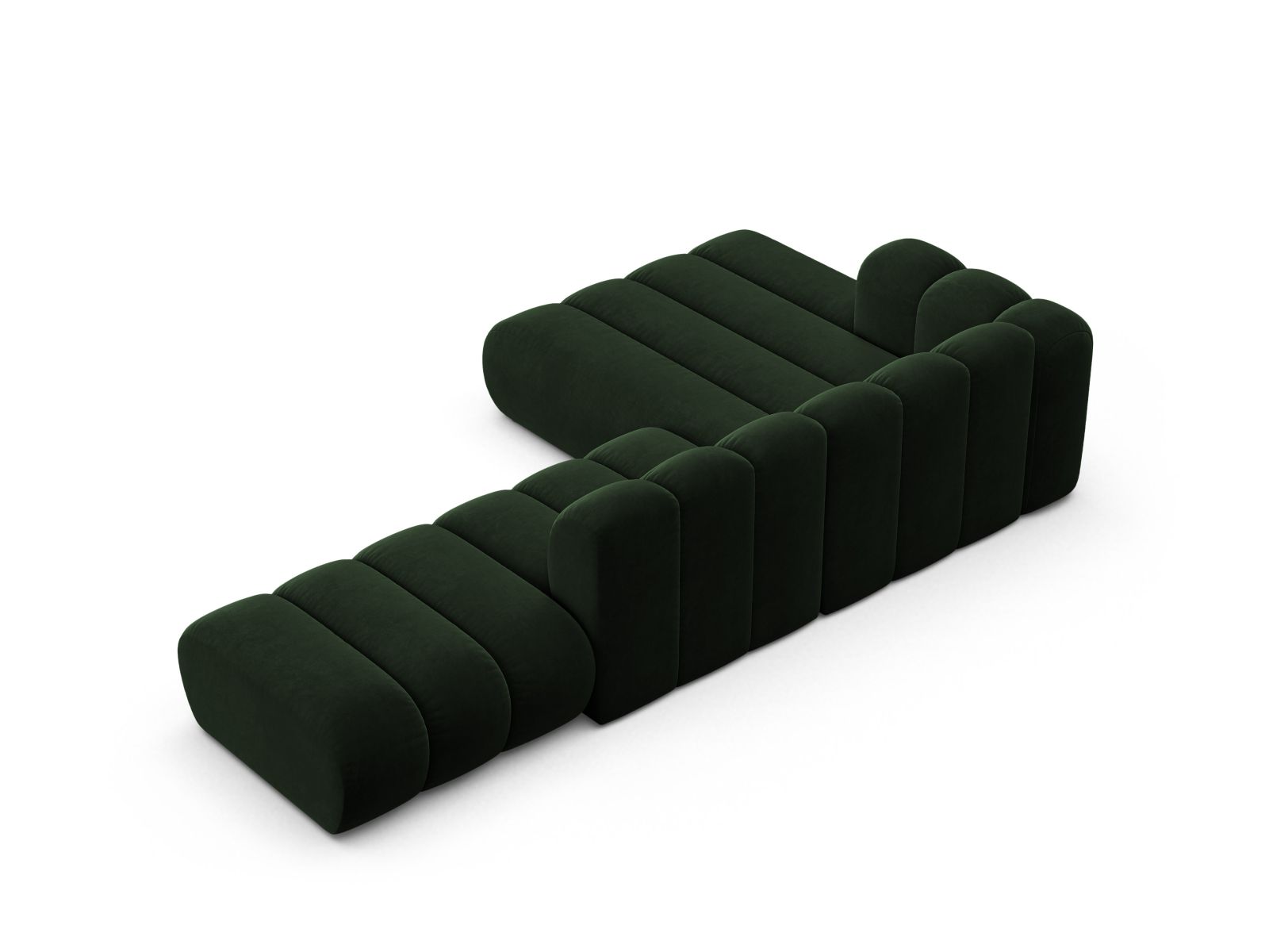 Velvet Modular Left Open Corner Sofa, "Lupine", 5 Seats, 299x177x70