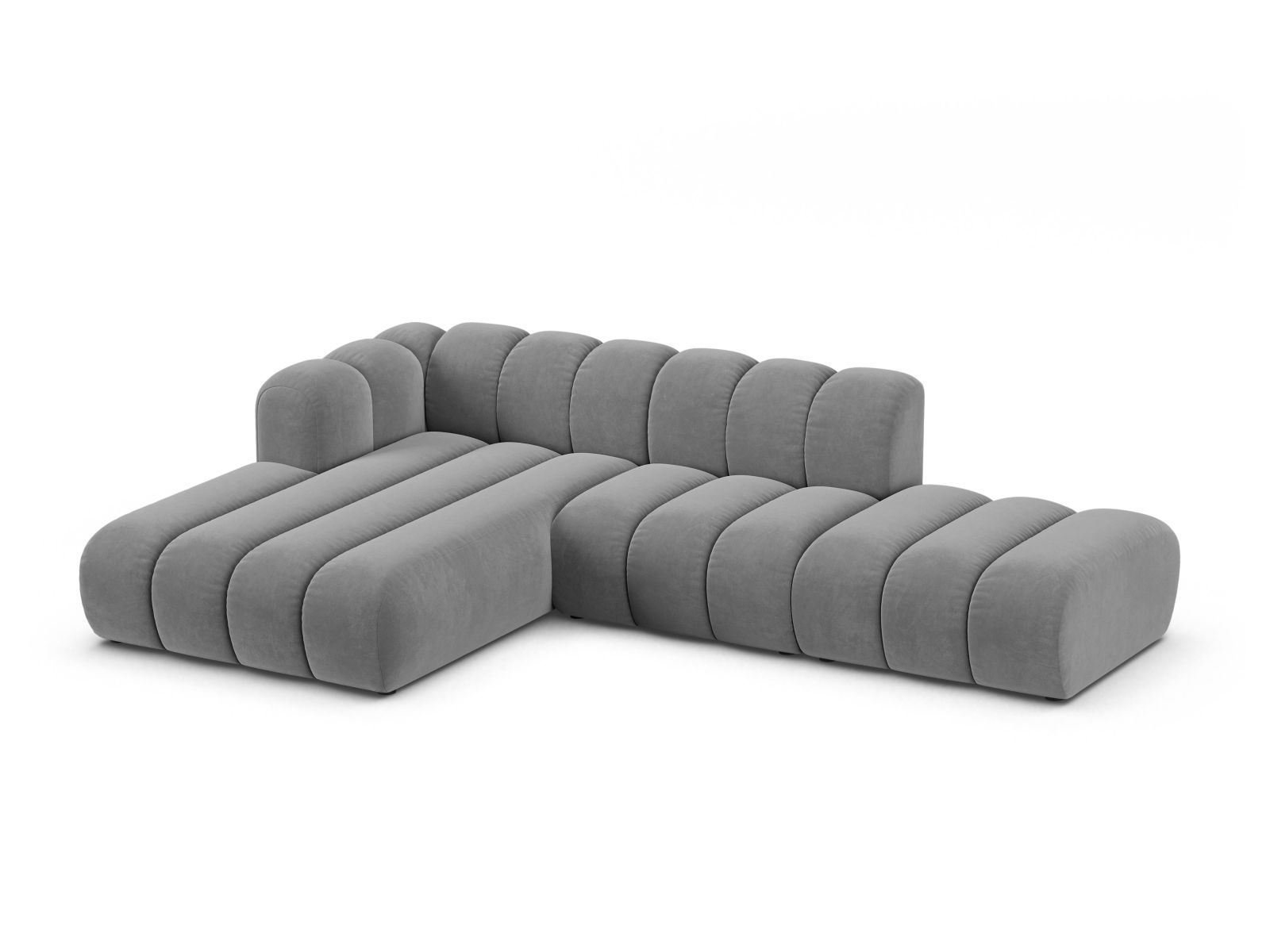 Velvet Modular Left Open Corner Sofa, "Lupine", 5 Seats, 299x177x70