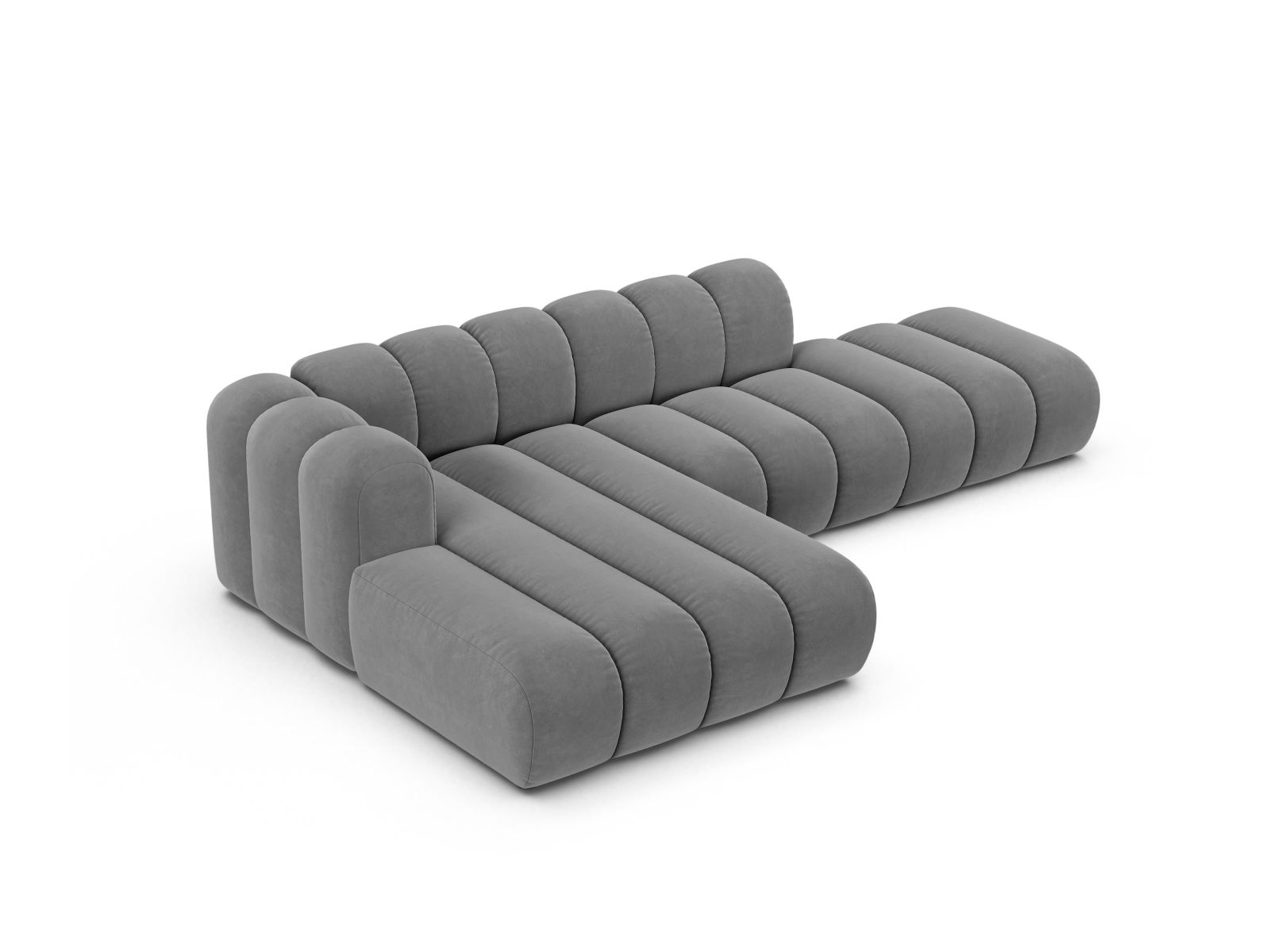Velvet Modular Left Open Corner Sofa, "Lupine", 5 Seats, 299x177x70